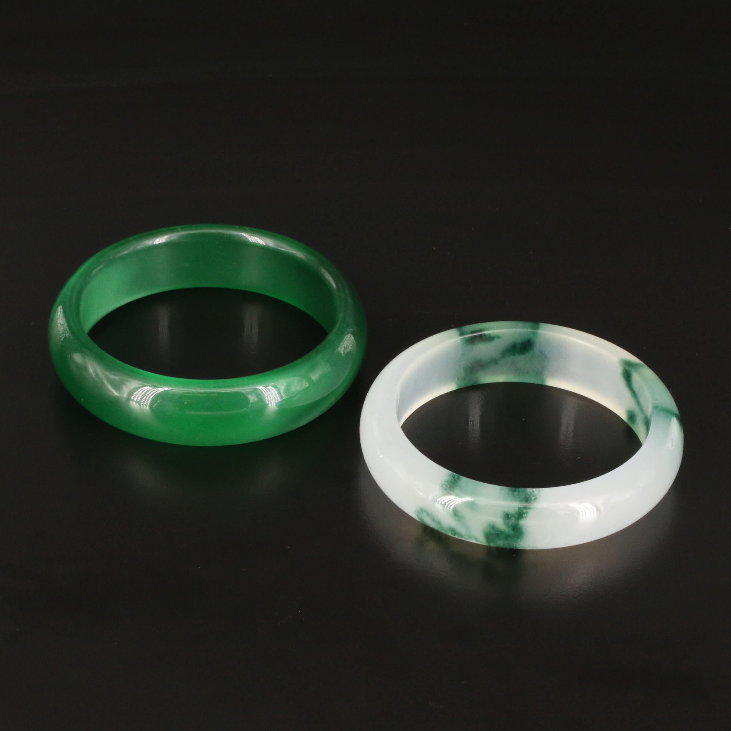 Jadeite and Glass Hololith Bangles