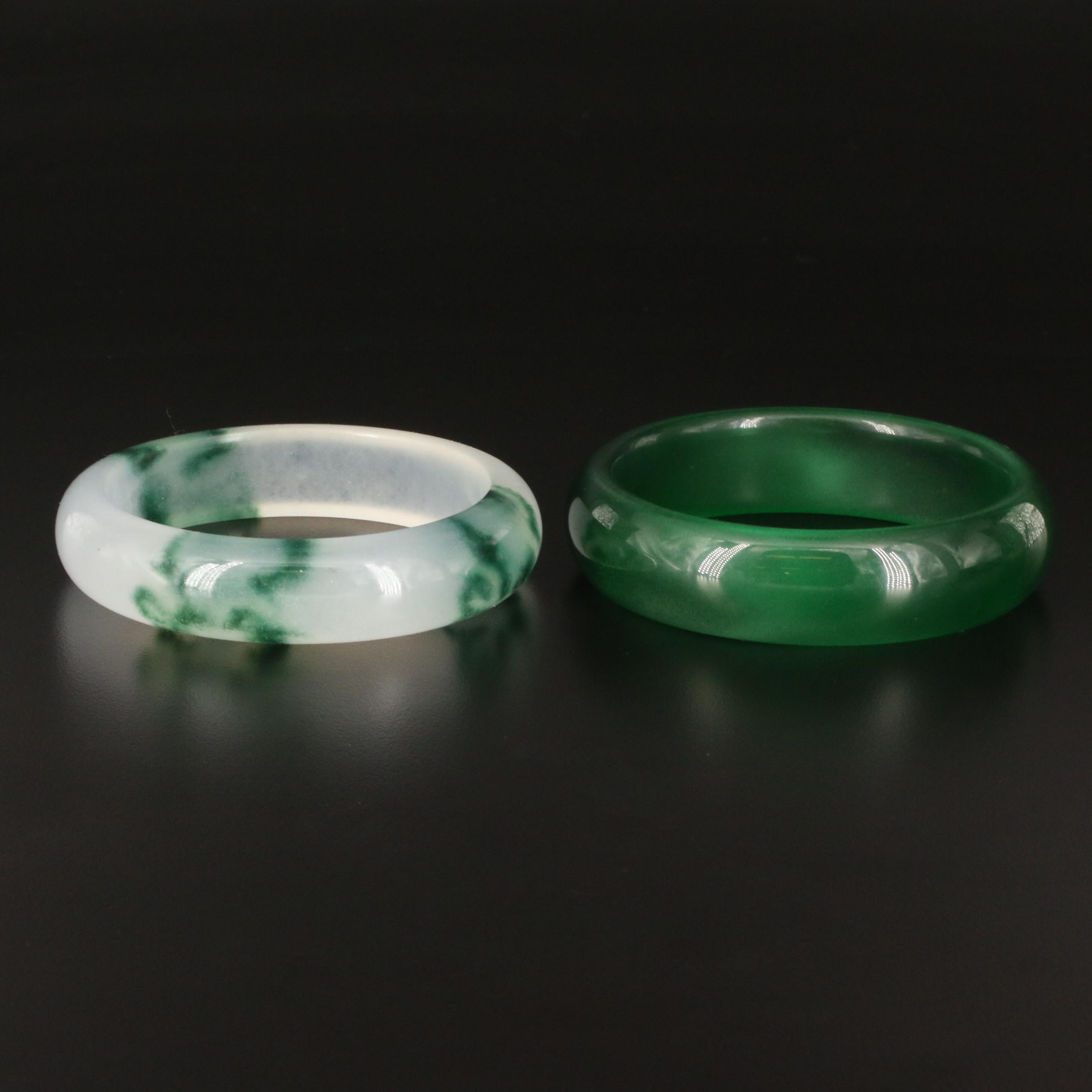 Jadeite and Glass Hololith Bangles