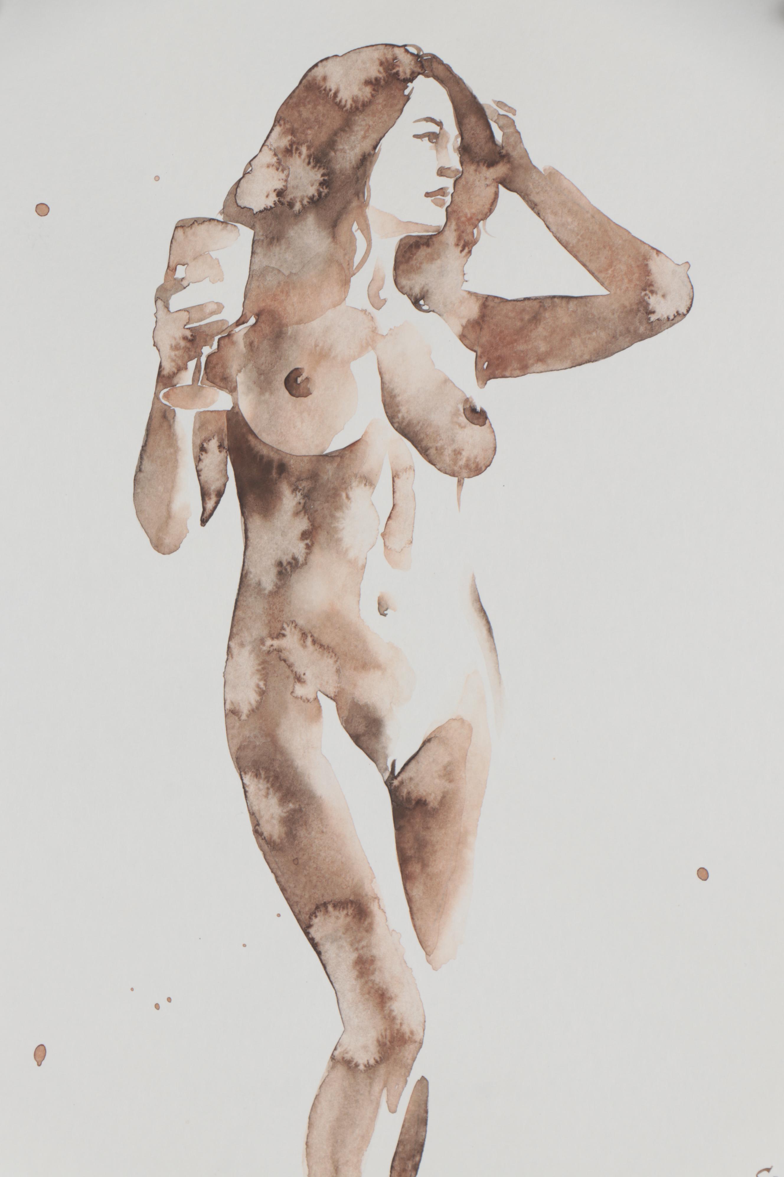 Anastasija Serdnova Watercolor Painting of Standing Nude, 2020