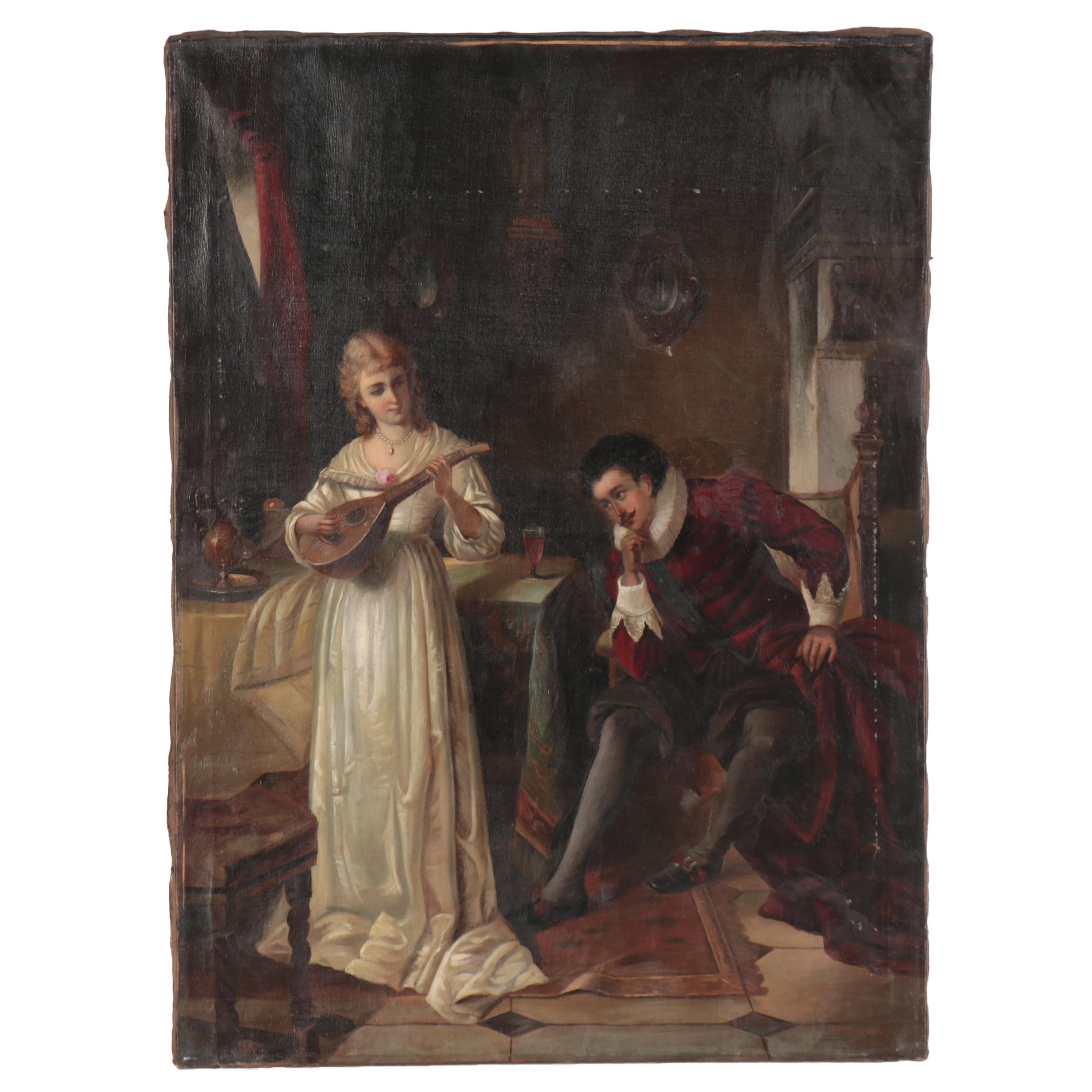 Leisure Scene Oil Painting after Joseph Haier "The Music Lesson"