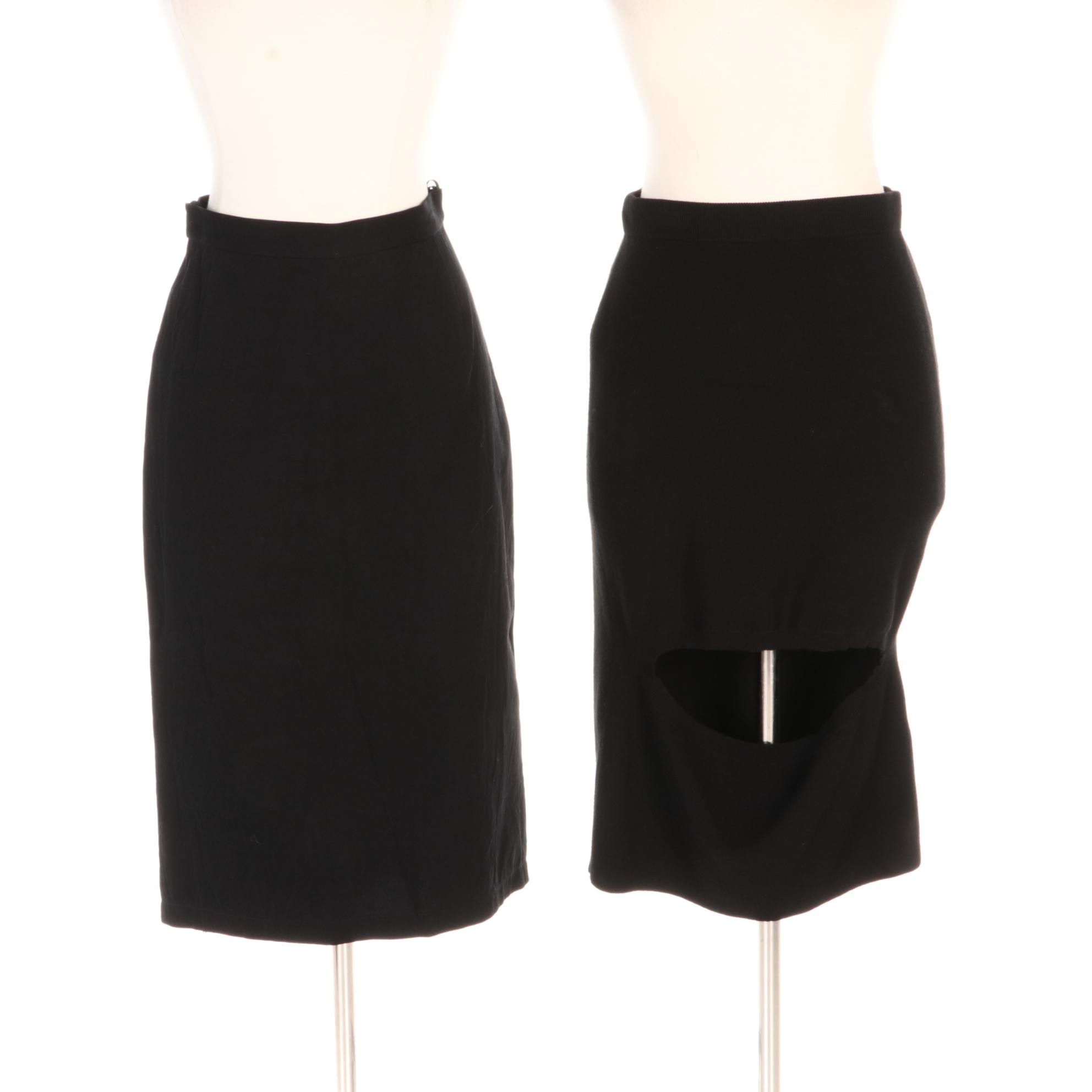 Prada Straight Skirt and Opening Ceremony Knit Pencil Skirt with Cutout in Black