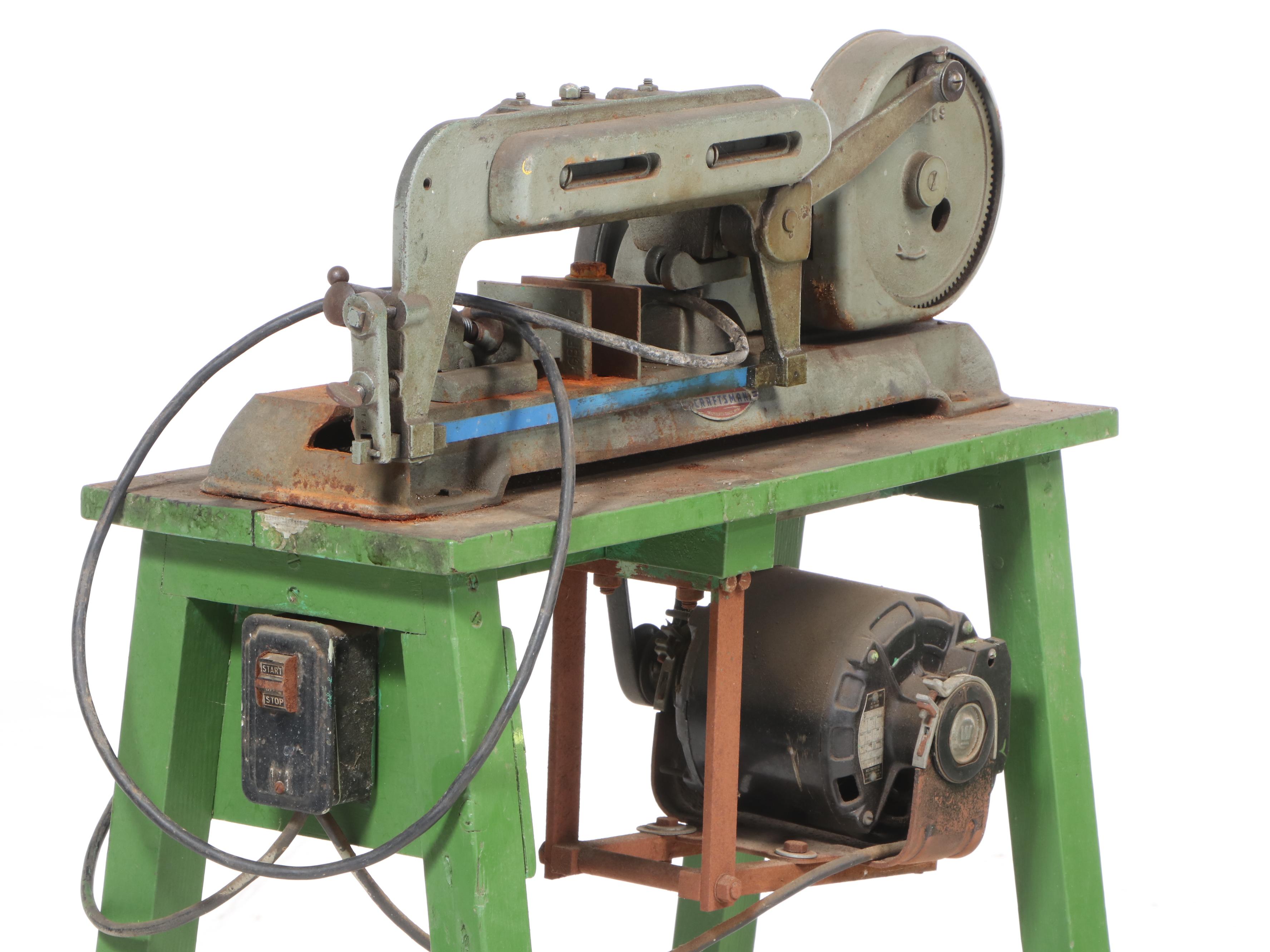 Atlas Lathe, Workbench and Craftsman Table Saw with Various Hand Tools