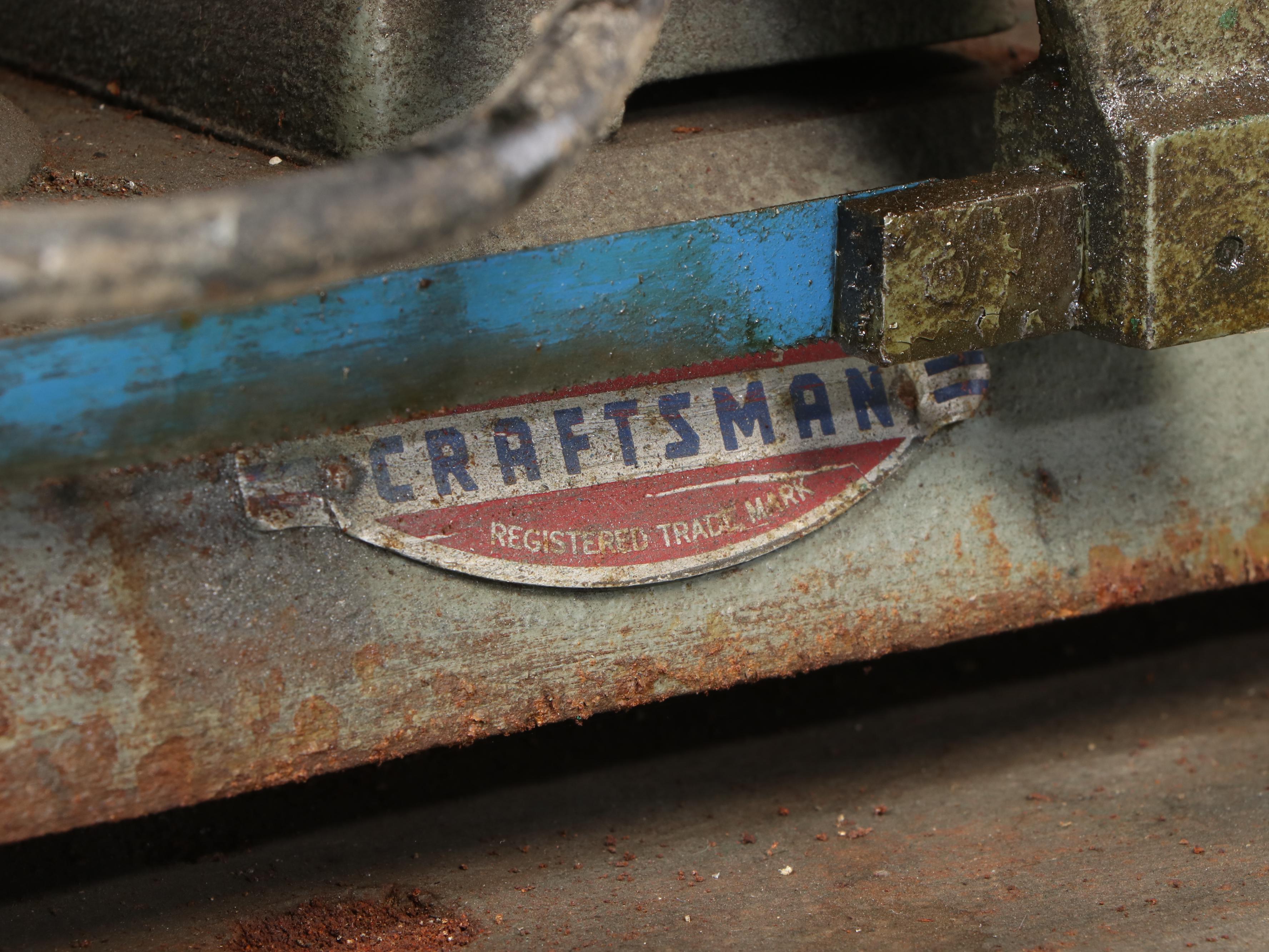 Atlas Lathe, Workbench and Craftsman Table Saw with Various Hand Tools