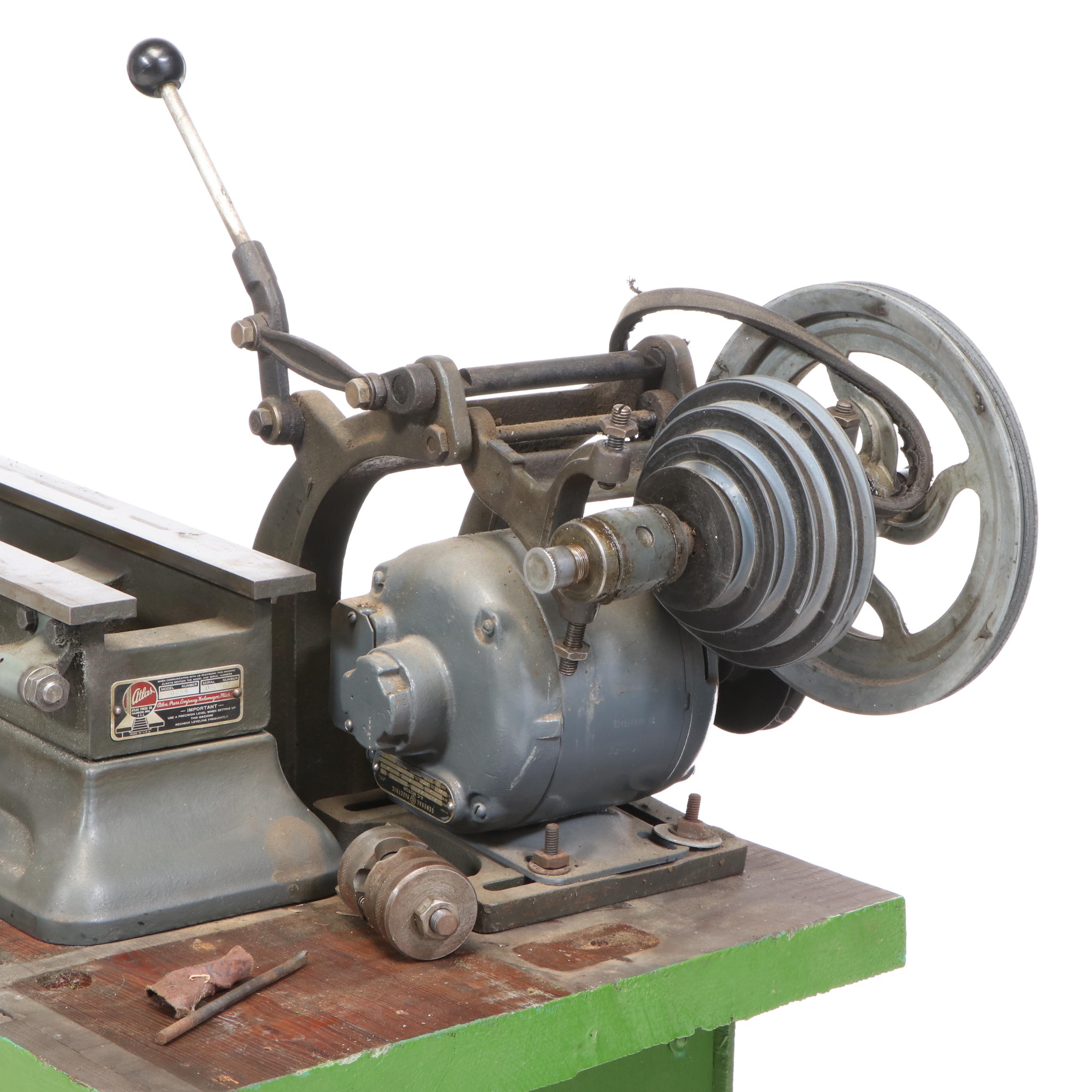 Atlas Lathe, Workbench and Craftsman Table Saw with Various Hand Tools