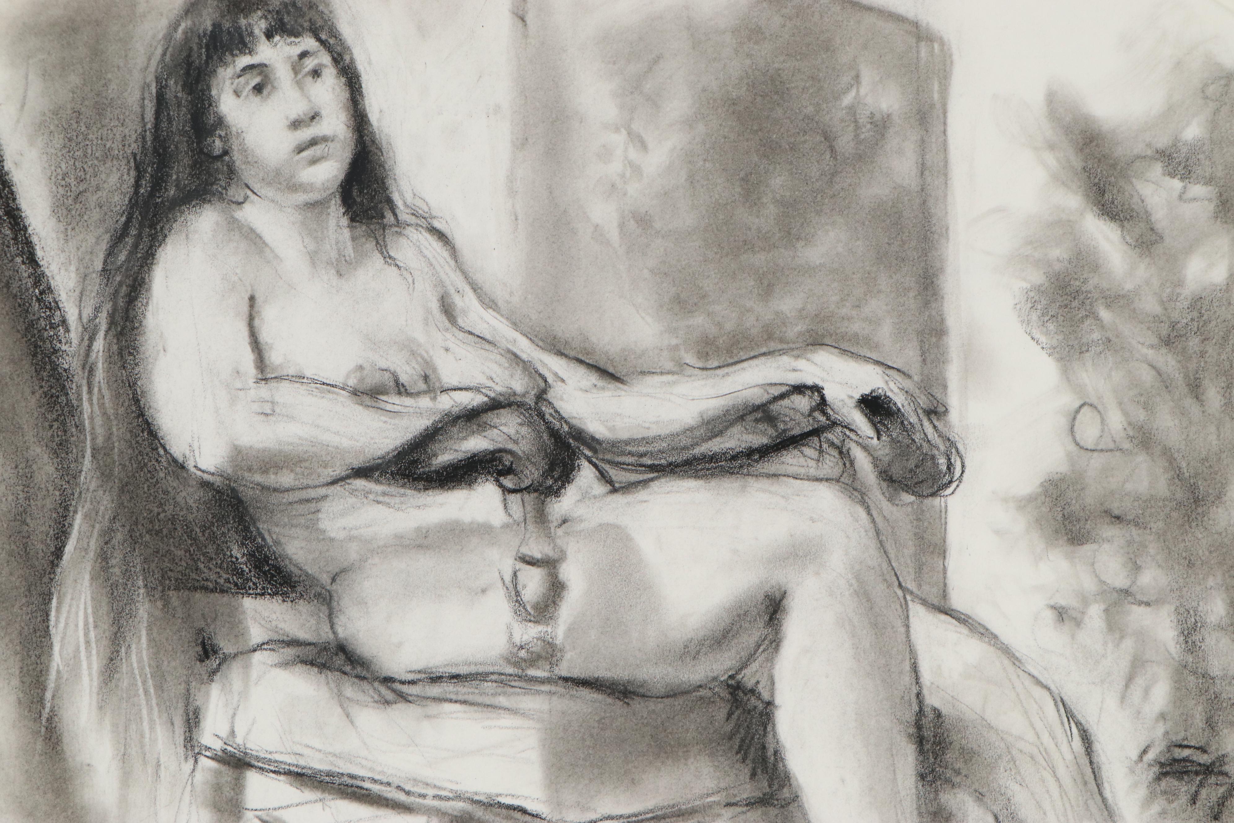 Edgar Yaeger Charcoal Drawing of Seated Woman, 1983
