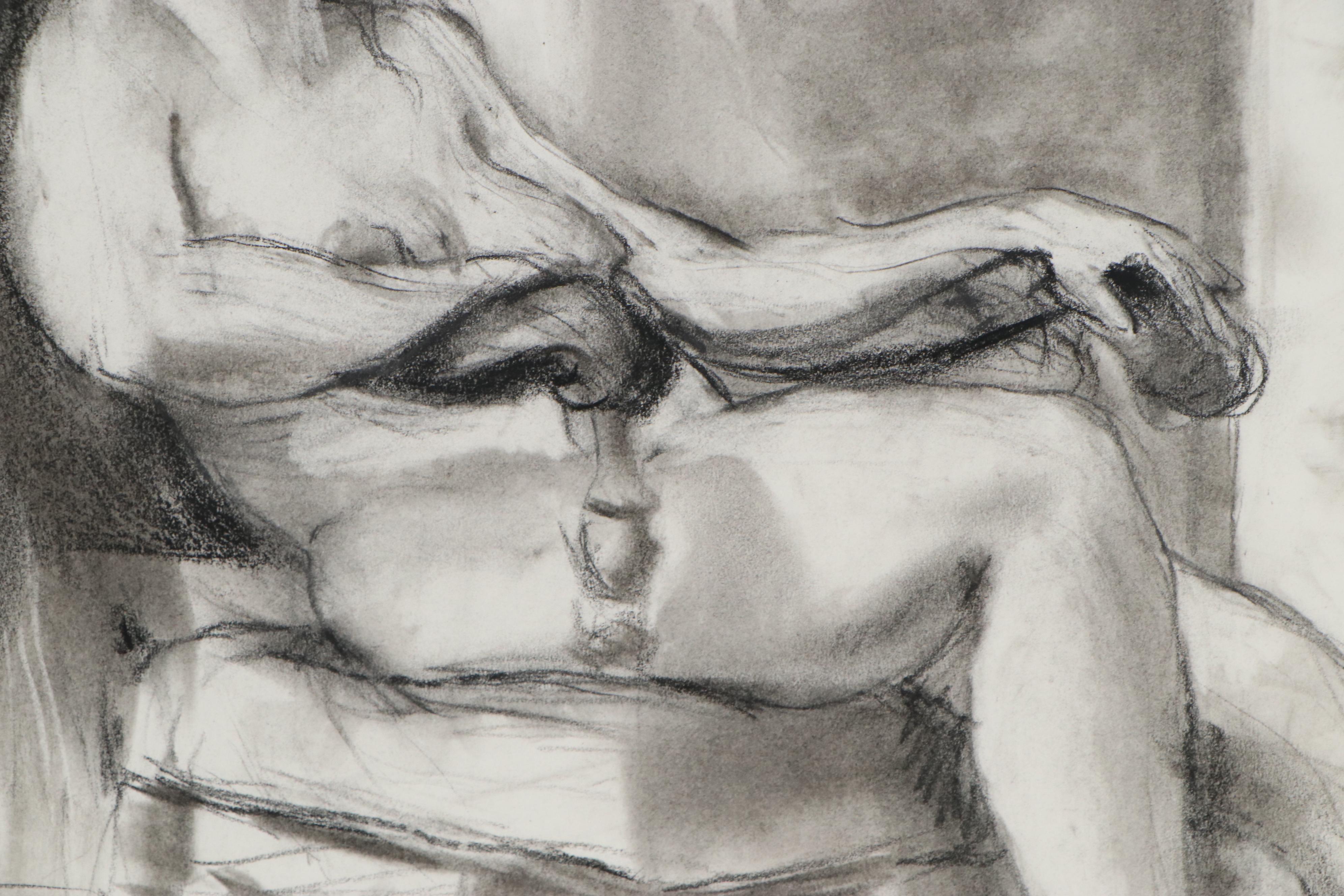 Edgar Yaeger Charcoal Drawing of Seated Woman, 1983