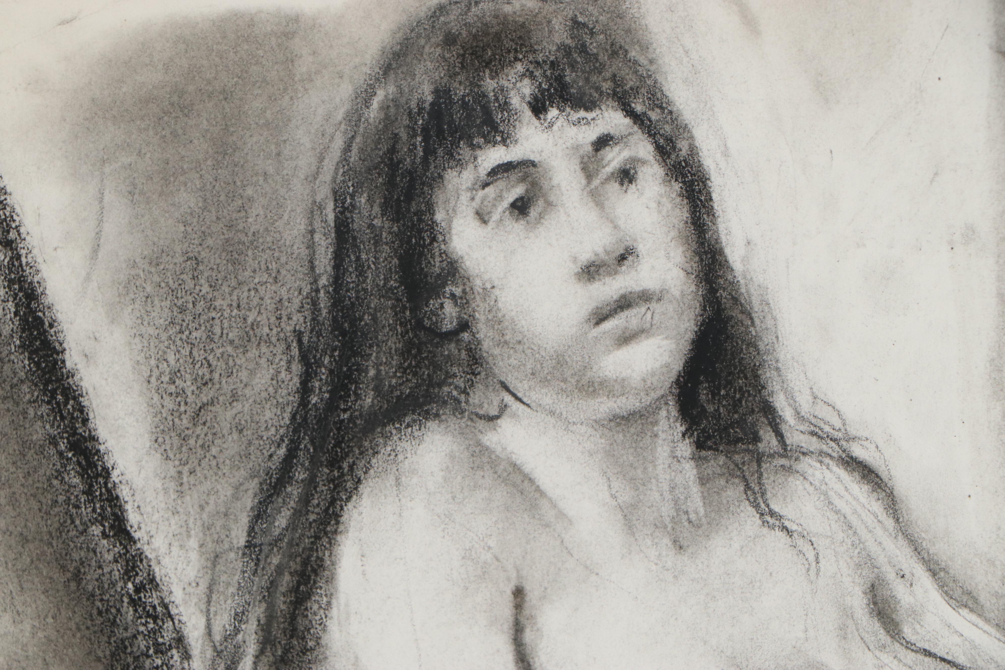 Edgar Yaeger Charcoal Drawing of Seated Woman, 1983