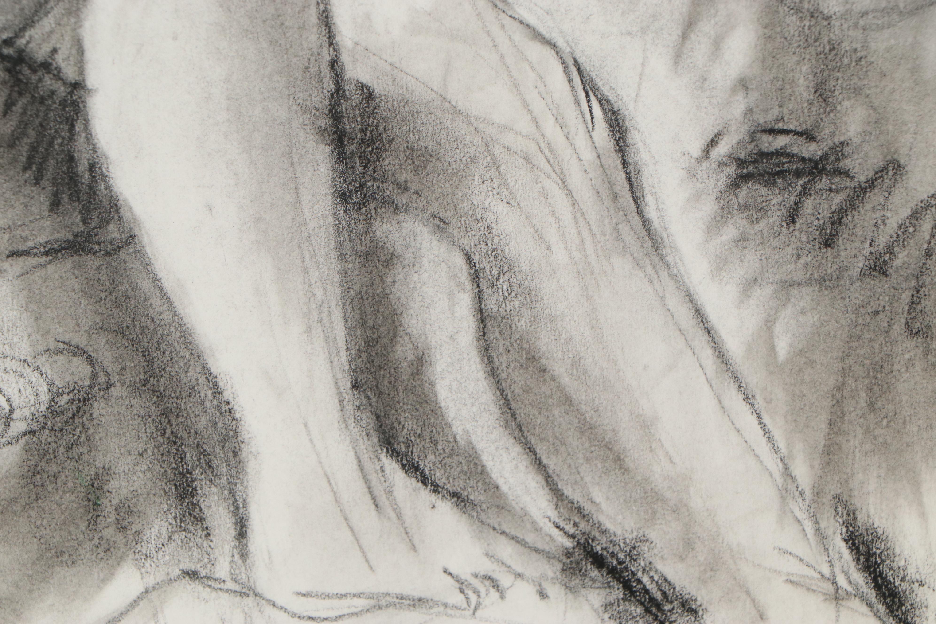 Edgar Yaeger Charcoal Drawing of Seated Woman, 1983