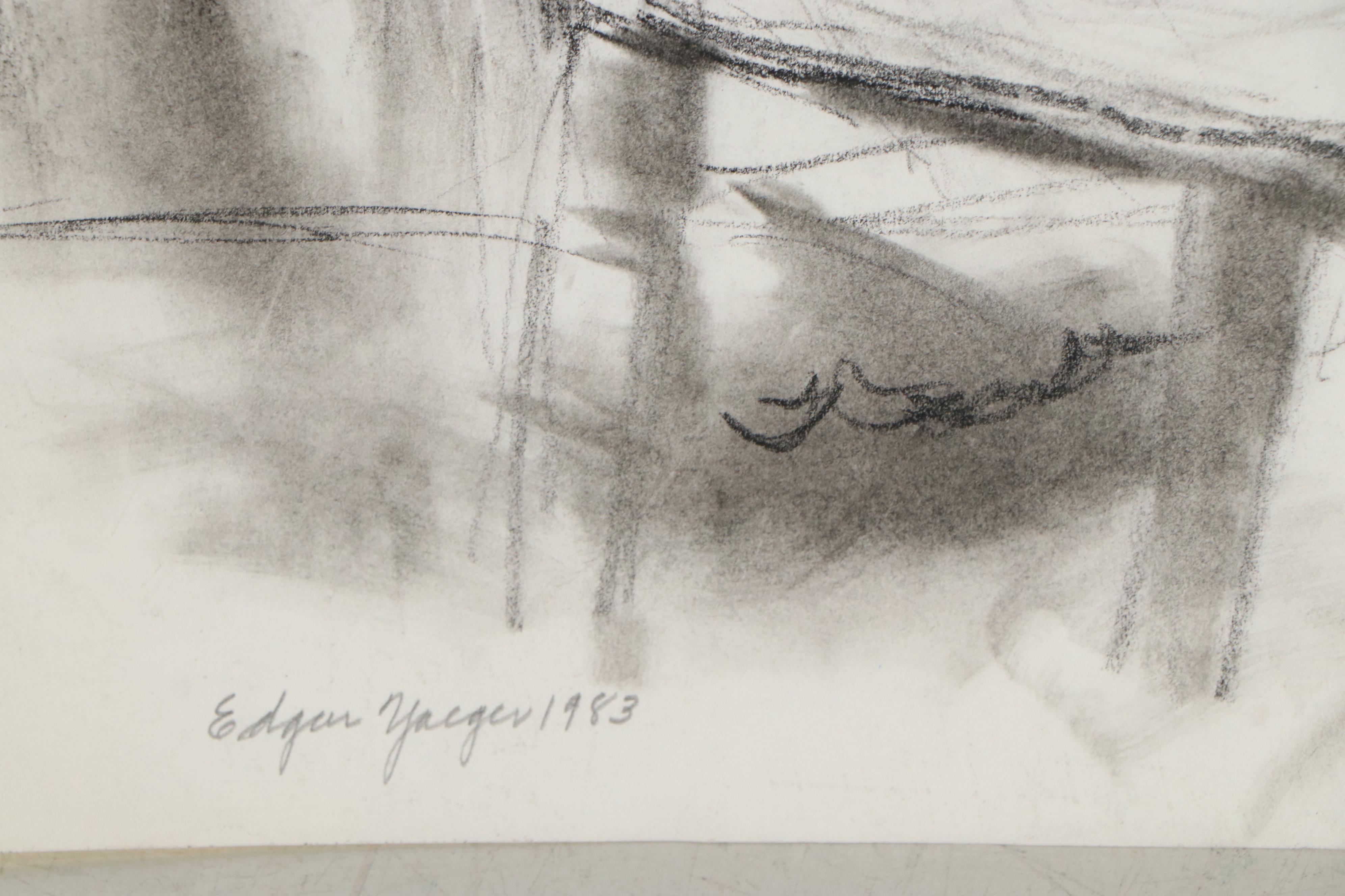 Edgar Yaeger Charcoal Drawing of Seated Woman, 1983
