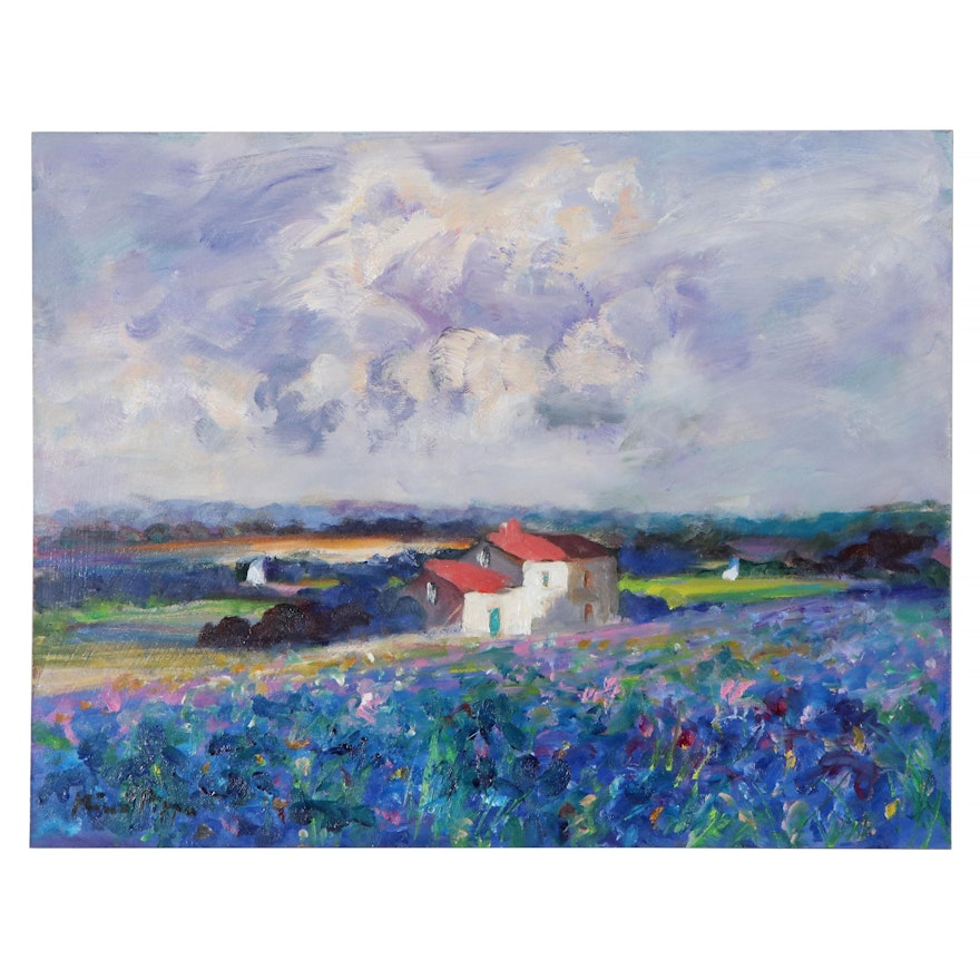 Nino Pippa Oil Painting "Provence- Irises Field," 2015