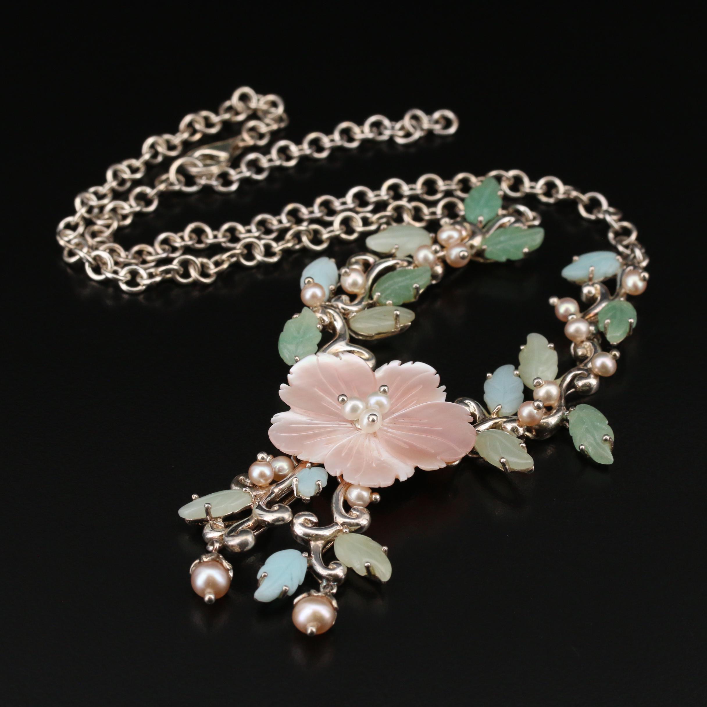 Whitney Kelly Sterling Silver Mother of Pearl and Amazonite Foliate Necklace