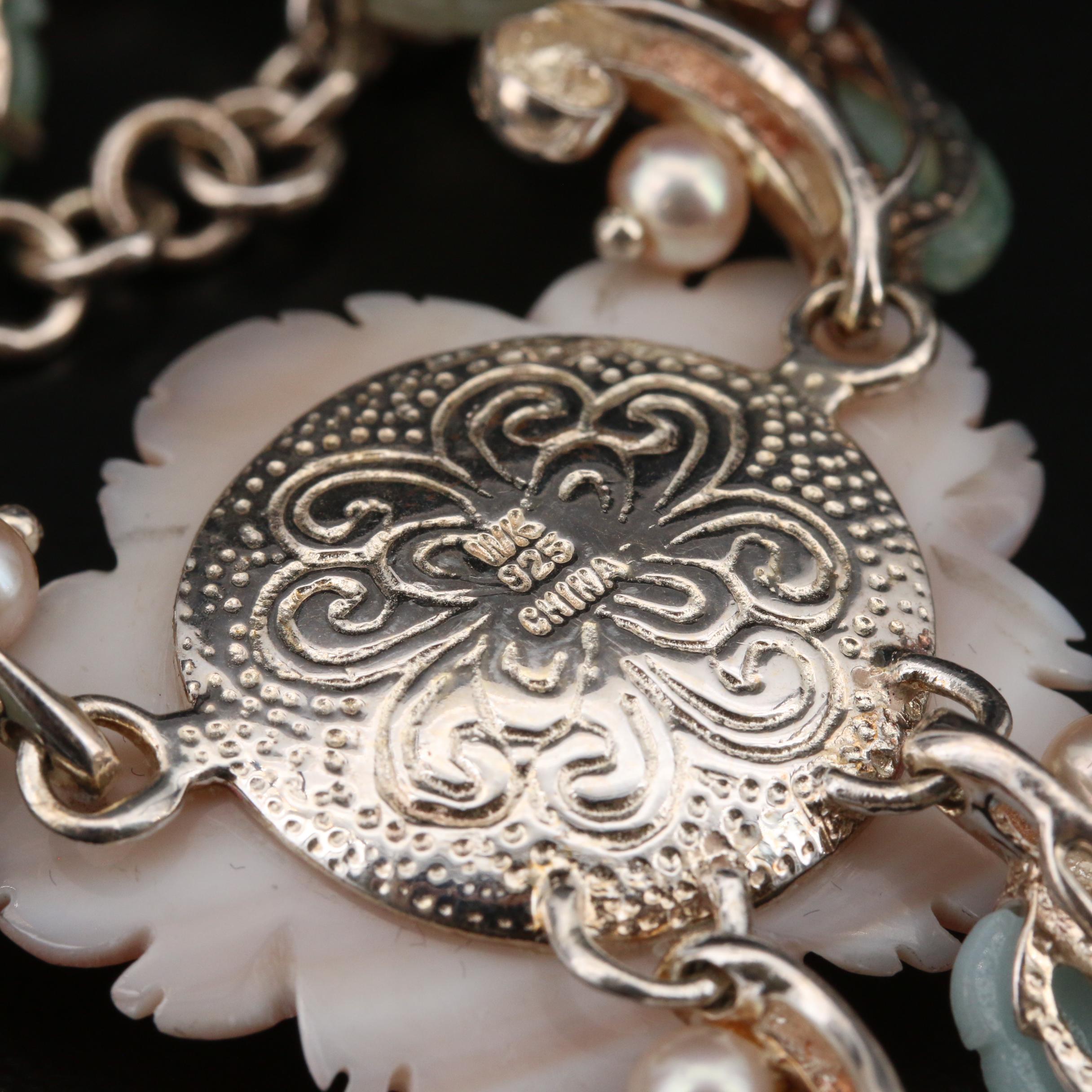 Whitney Kelly Sterling Silver Mother of Pearl and Amazonite Foliate Necklace