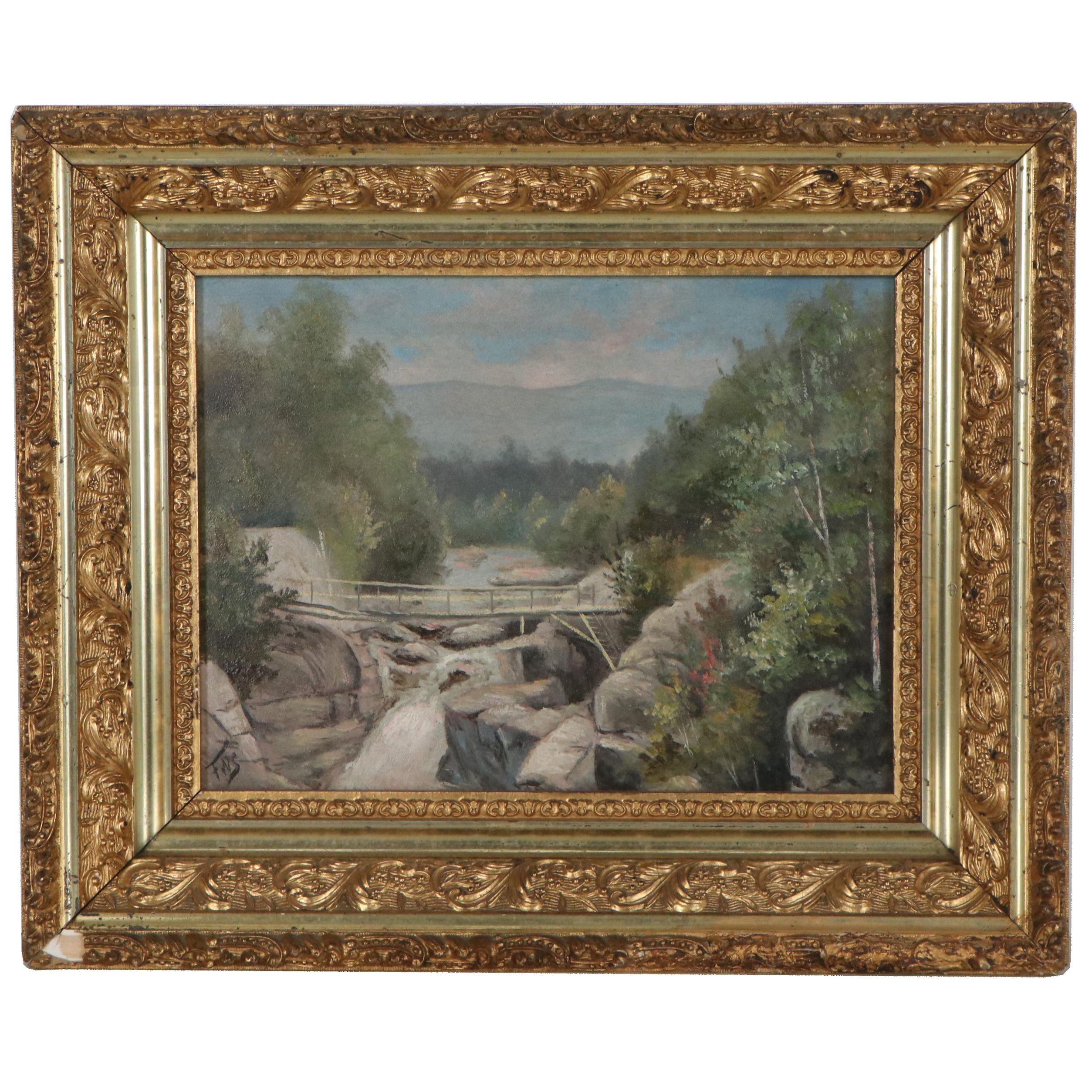 American School Oil Painting "Ammonusuc Falls - White Mountains"