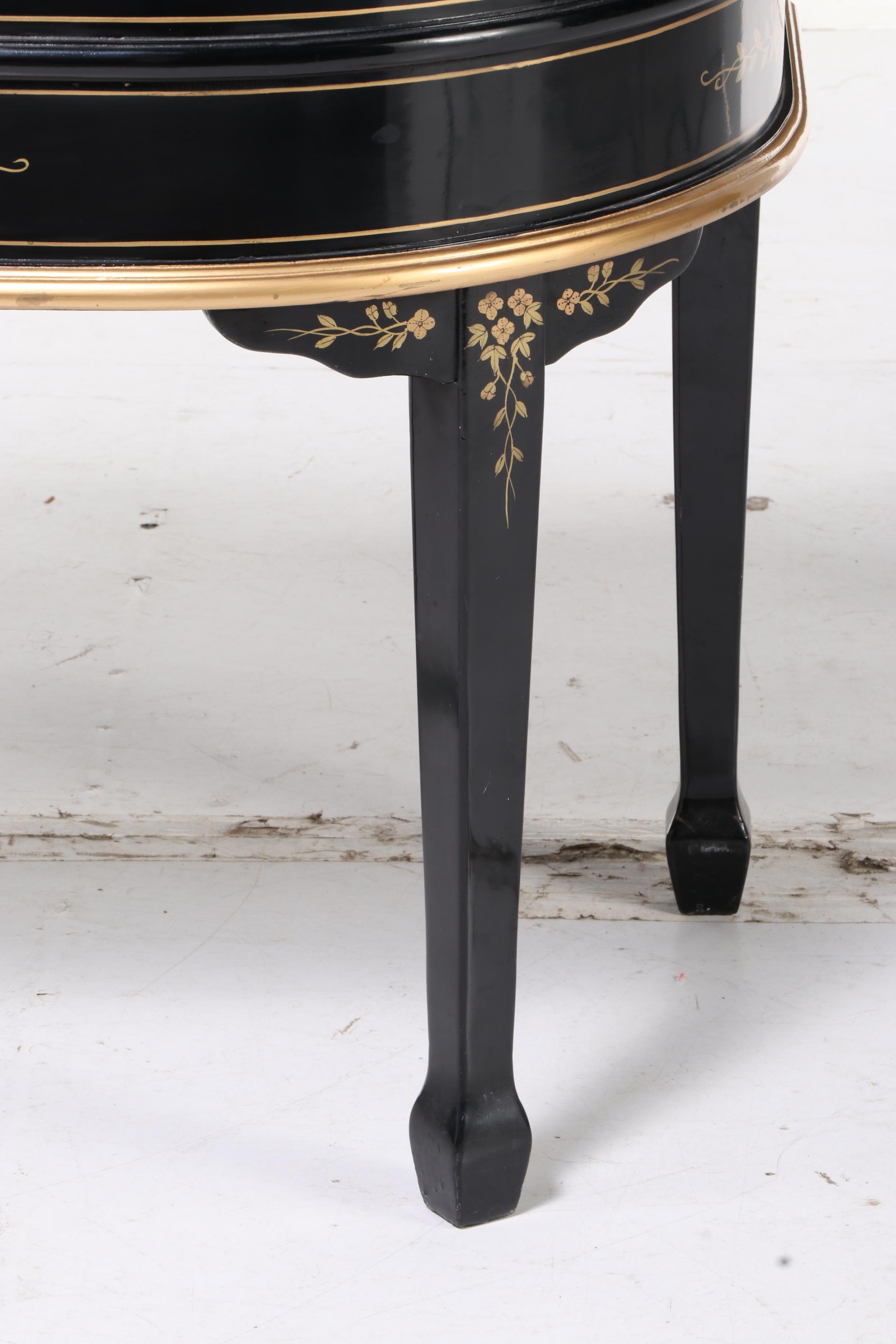Chinese Black Lacquered and Mother-of-Pearl Inlaid Harpsichord Desk with Chair
