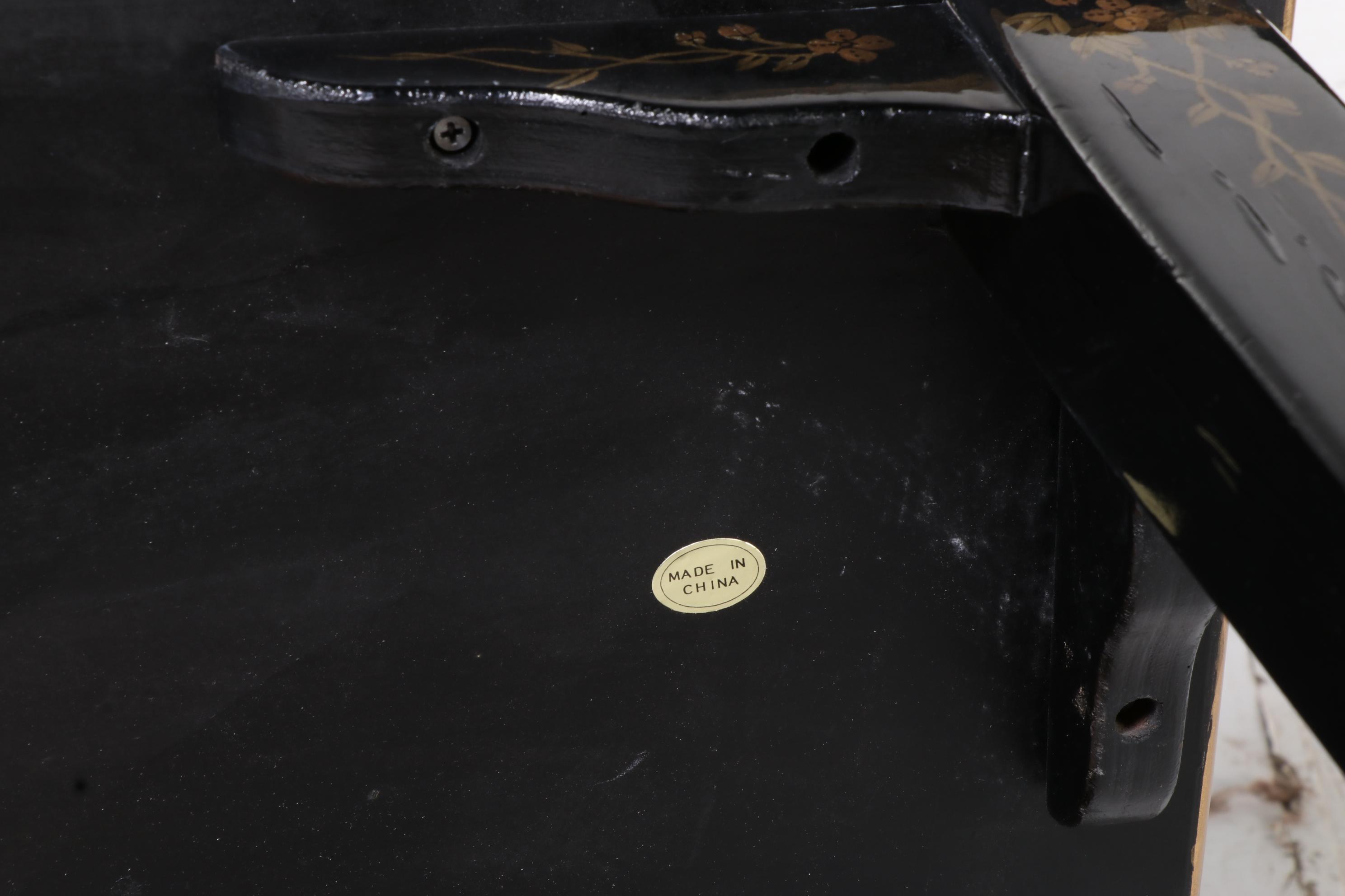 Chinese Black Lacquered and Mother-of-Pearl Inlaid Harpsichord Desk with Chair