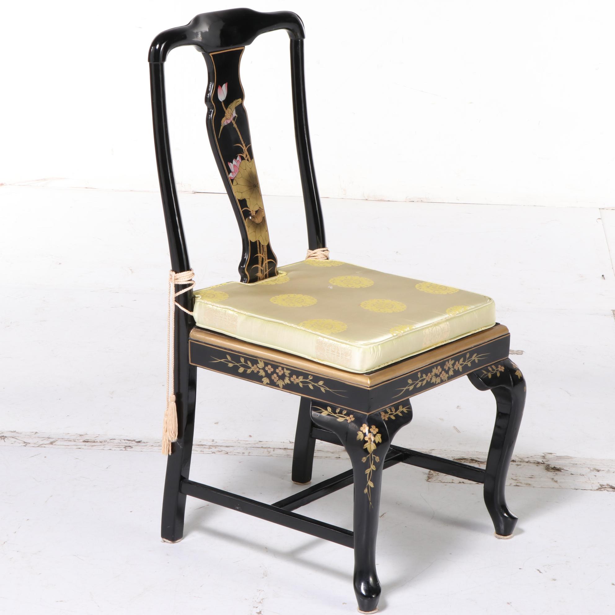 Chinese Black Lacquered and Mother-of-Pearl Inlaid Harpsichord Desk with Chair