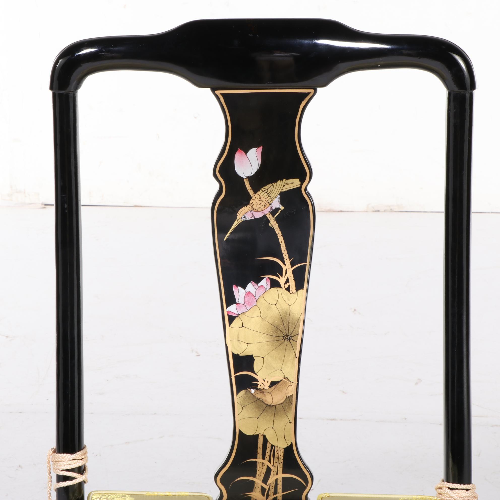 Chinese Black Lacquered and Mother-of-Pearl Inlaid Harpsichord Desk with Chair