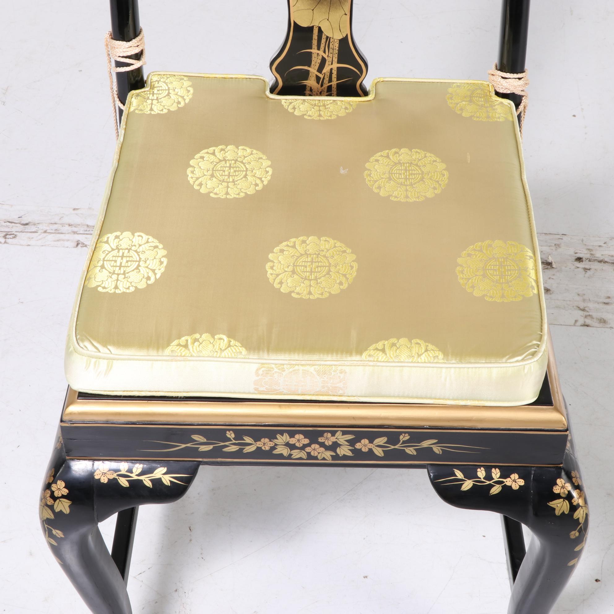 Chinese Black Lacquered and Mother-of-Pearl Inlaid Harpsichord Desk with Chair