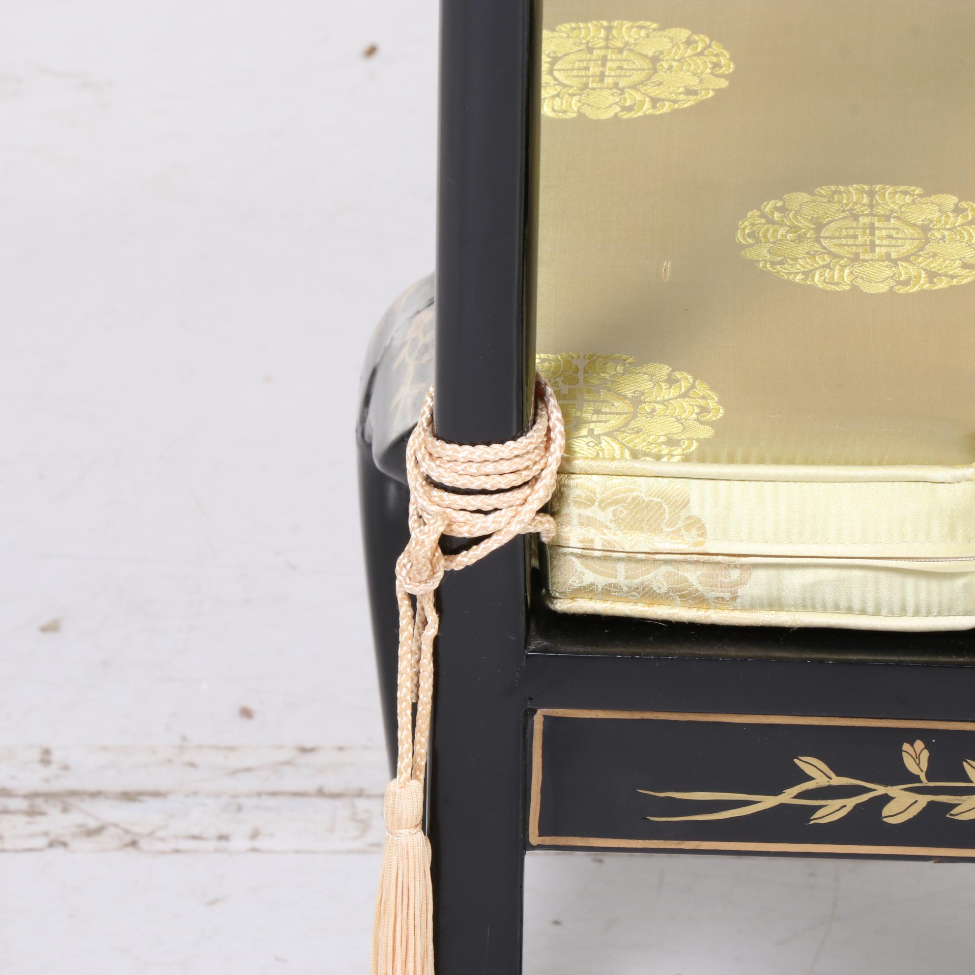Chinese Black Lacquered and Mother-of-Pearl Inlaid Harpsichord Desk with Chair