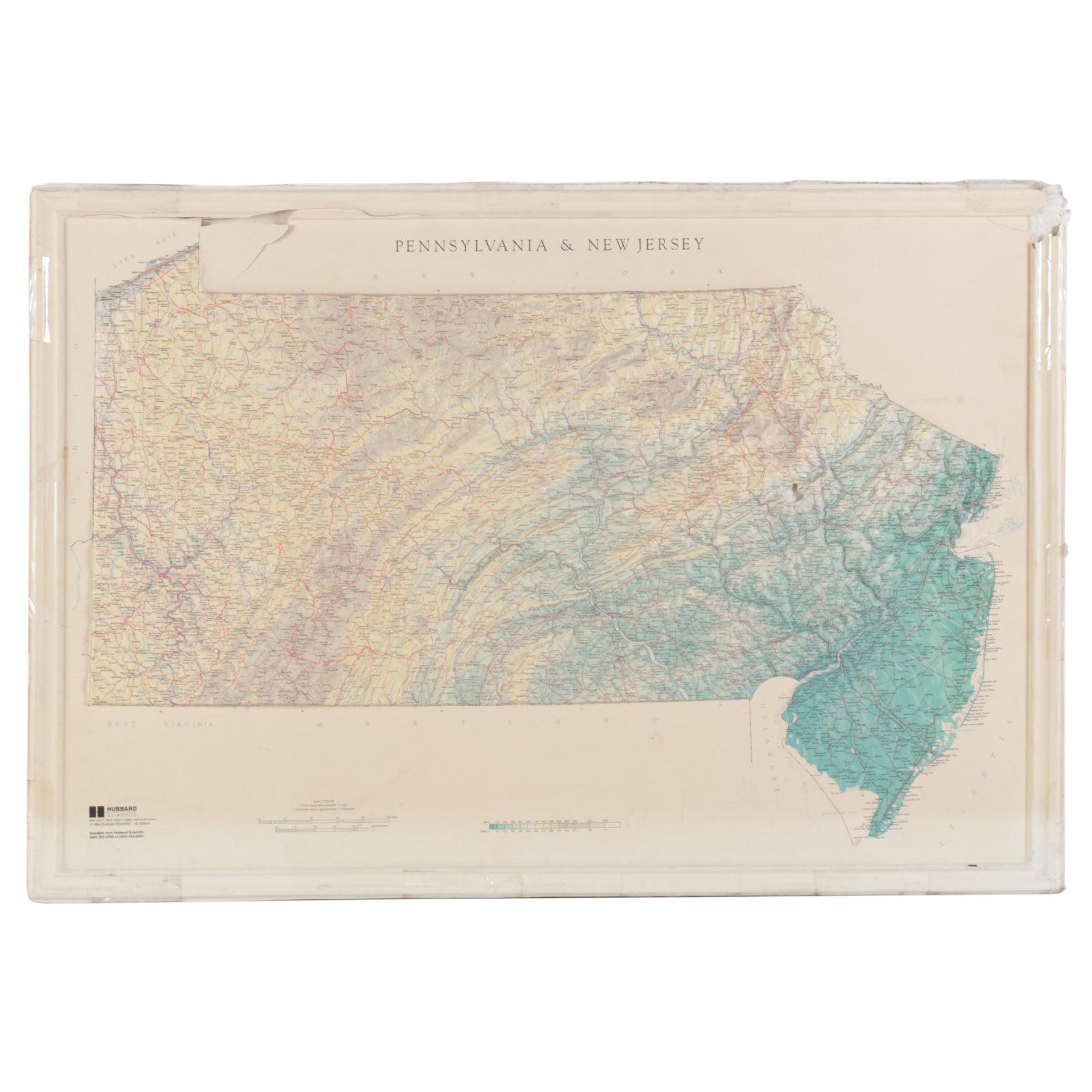 Hubbard Scientific Raised Relief Map "Pennsylvania & New Jersey, 1994