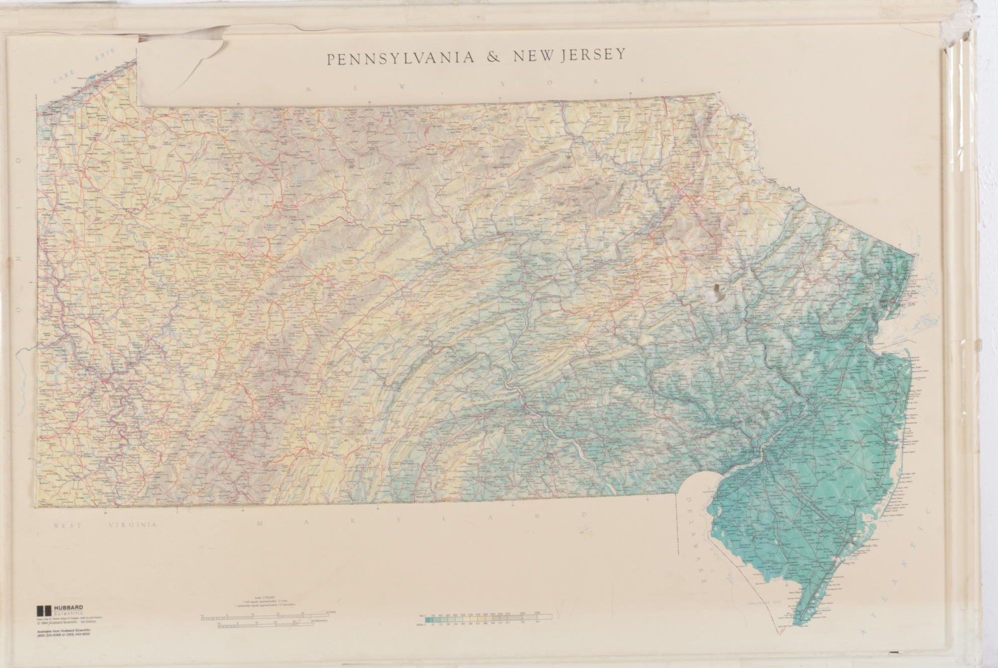 Hubbard Scientific Raised Relief Map "Pennsylvania & New Jersey, 1994