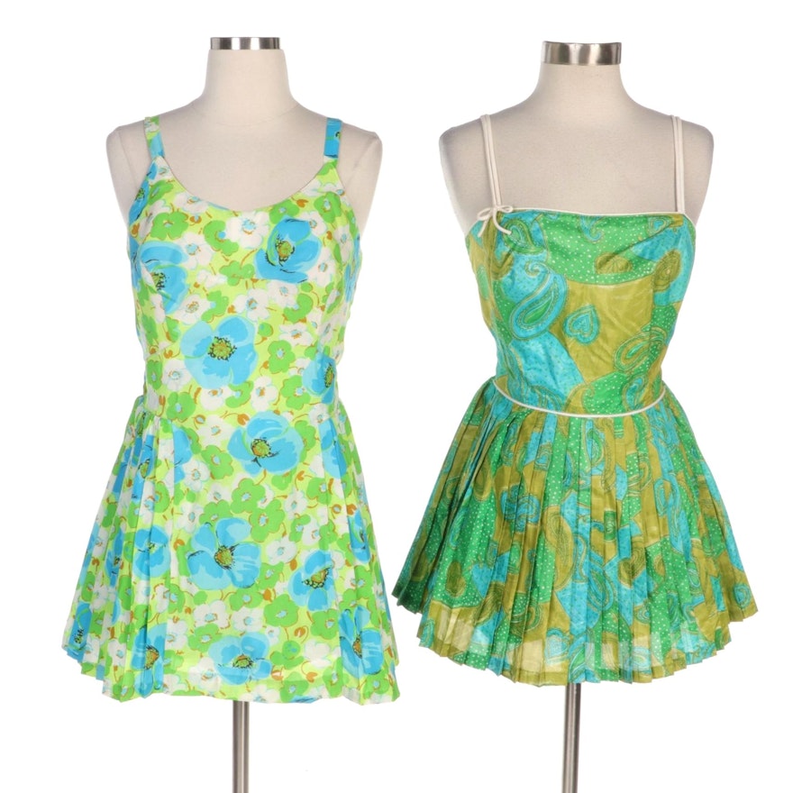 Gabar New York and Tina Leser Original by Gabar Green Print Pleated Swim Dresses