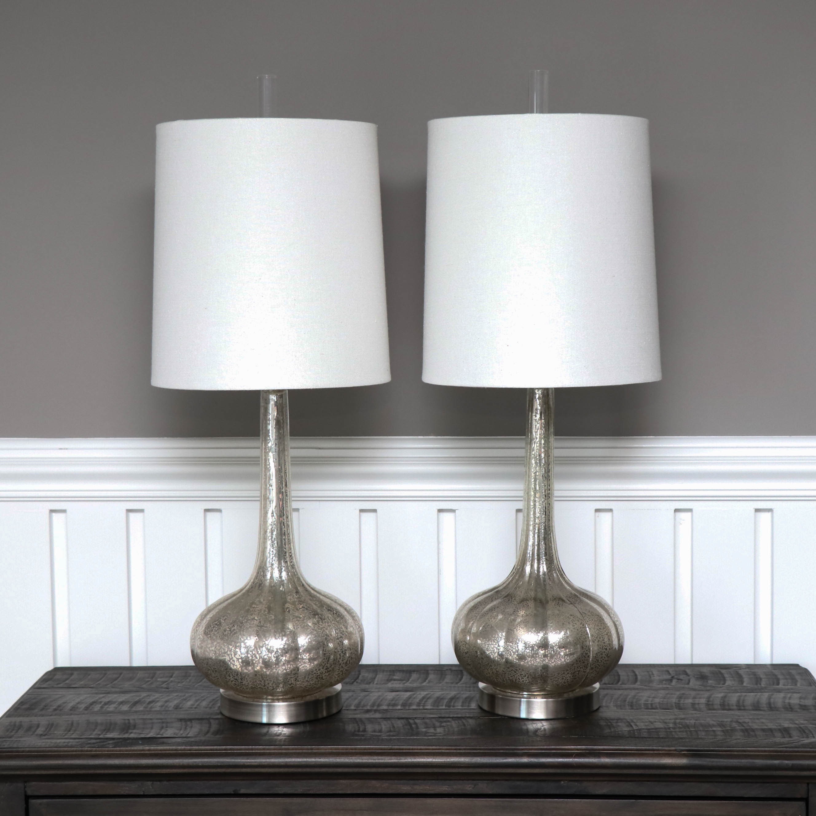 Mercury Glass Style Teardrop Table Lamps with Fabric Shades