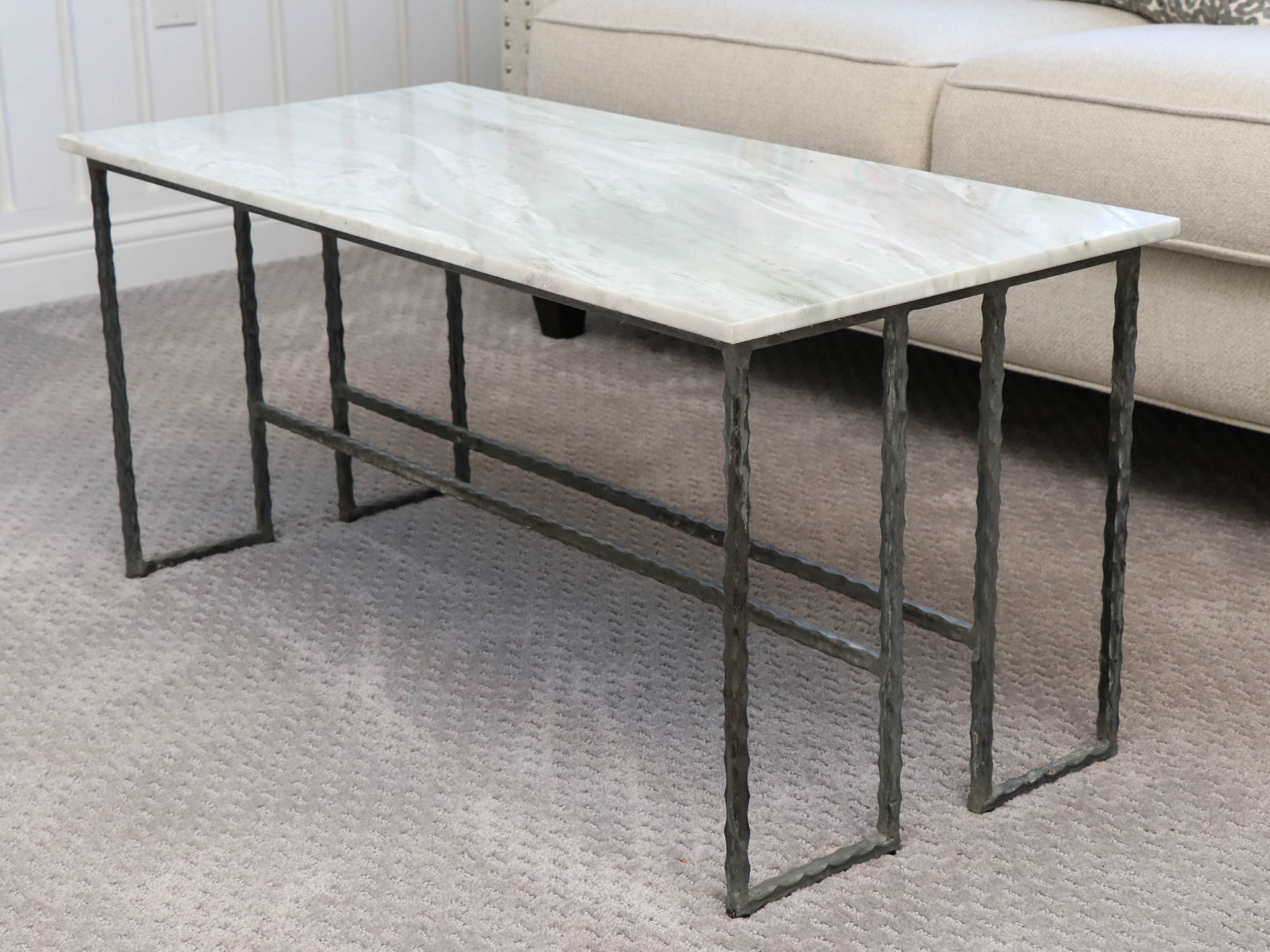 Modern White Marble Coffee Table on Distressed Metal Base