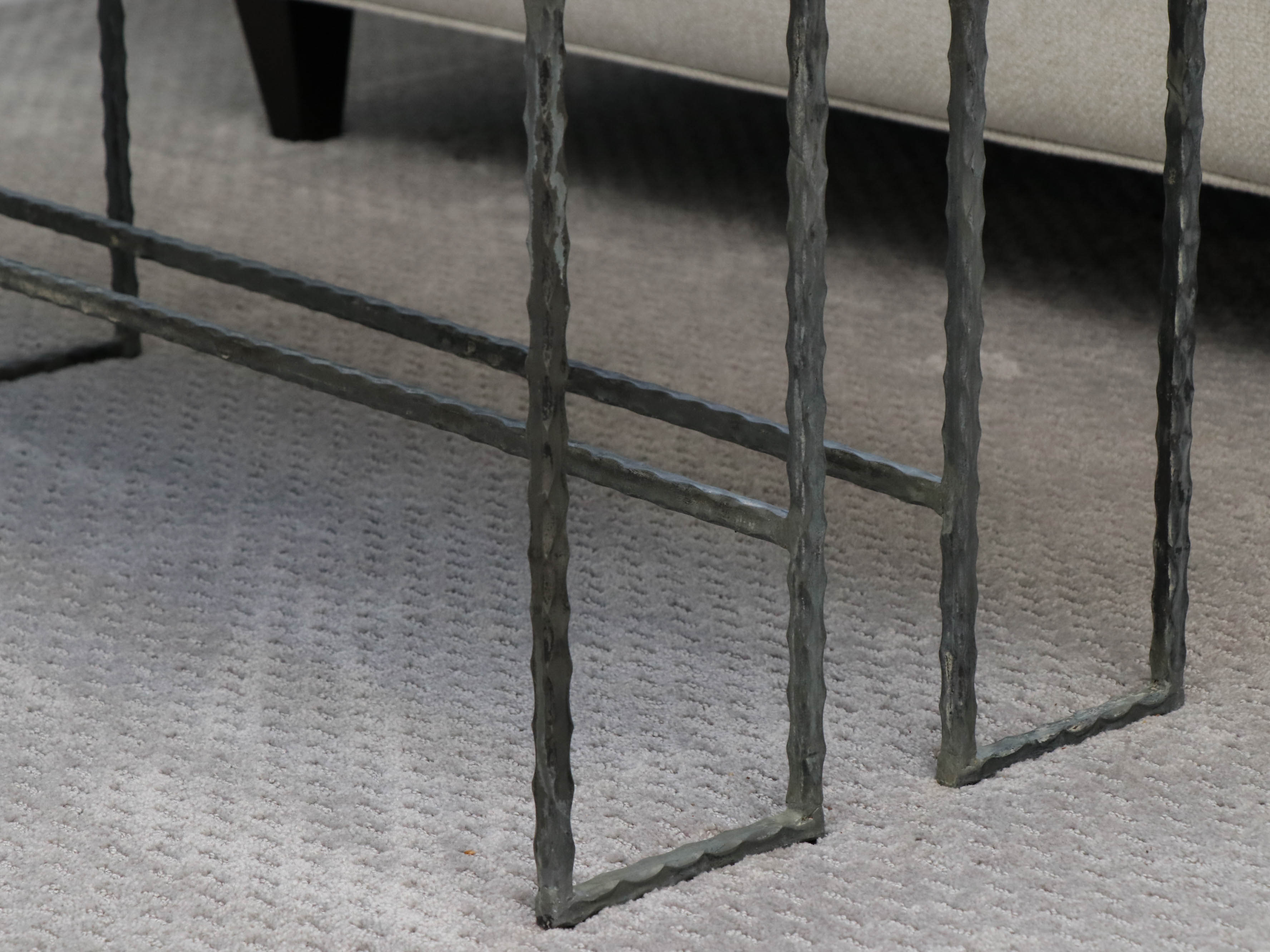 Modern White Marble Coffee Table on Distressed Metal Base