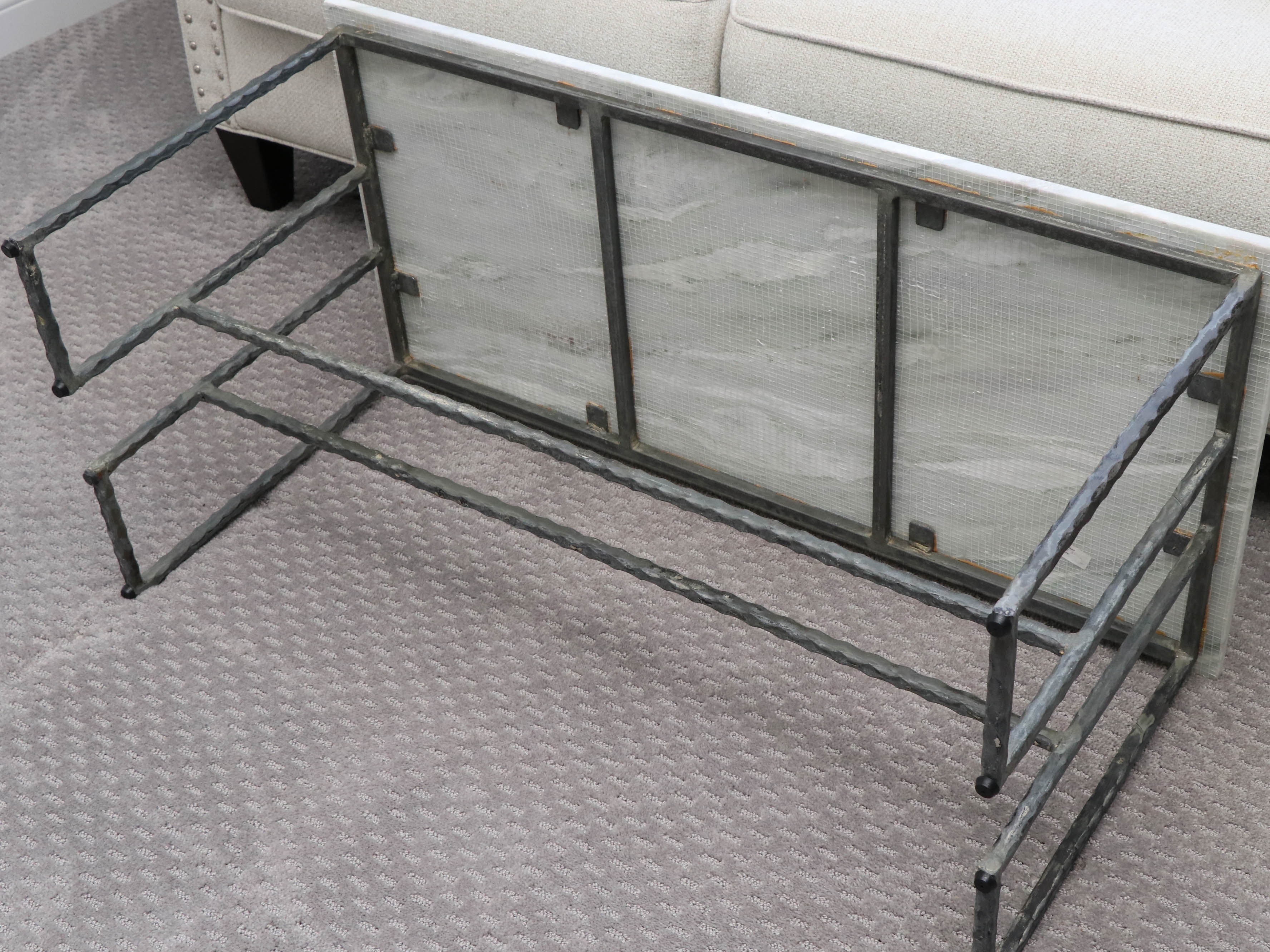 Modern White Marble Coffee Table on Distressed Metal Base