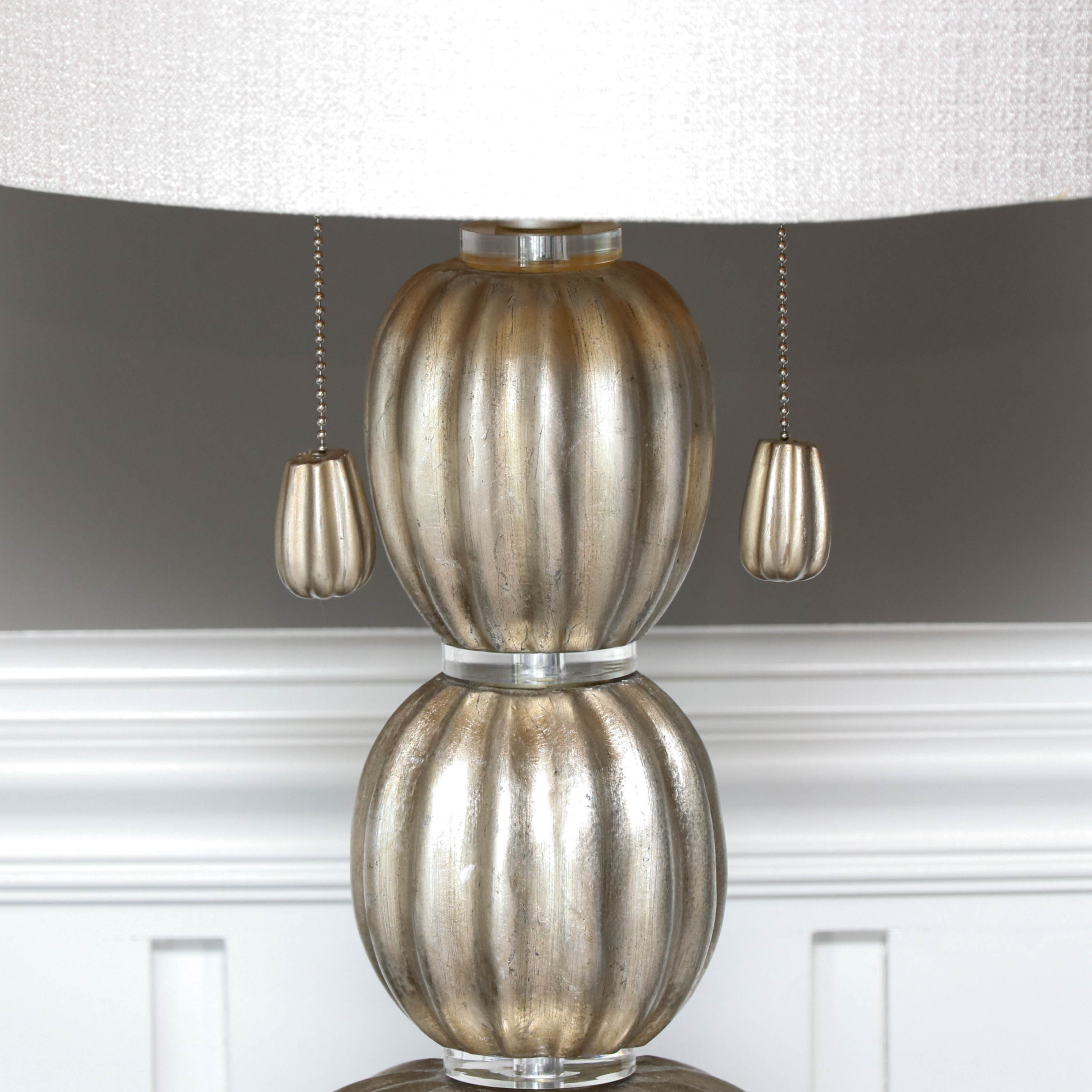 Satin Painted Gourd Table Lamps with Fabric Drum Shades
