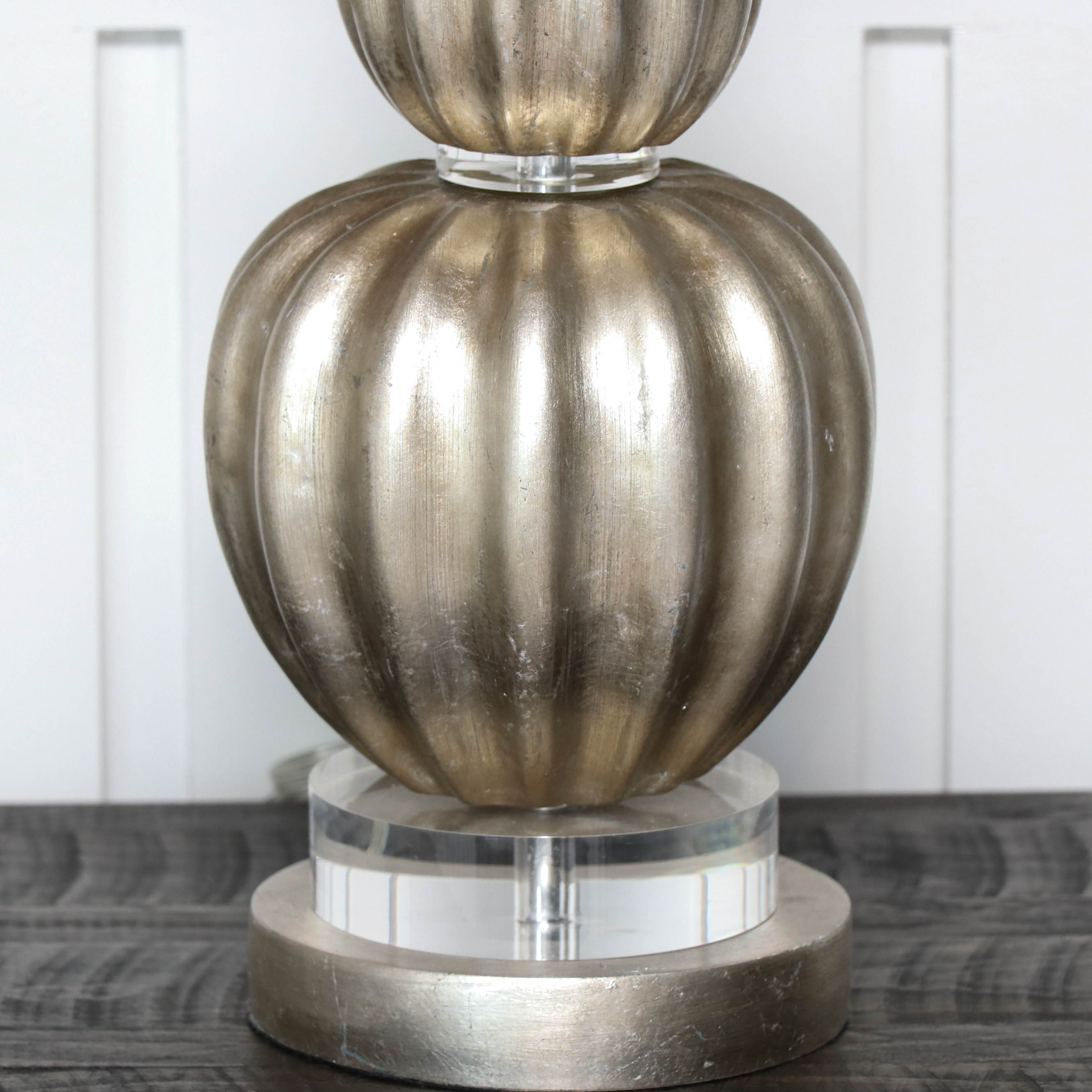 Satin Painted Gourd Table Lamps with Fabric Drum Shades