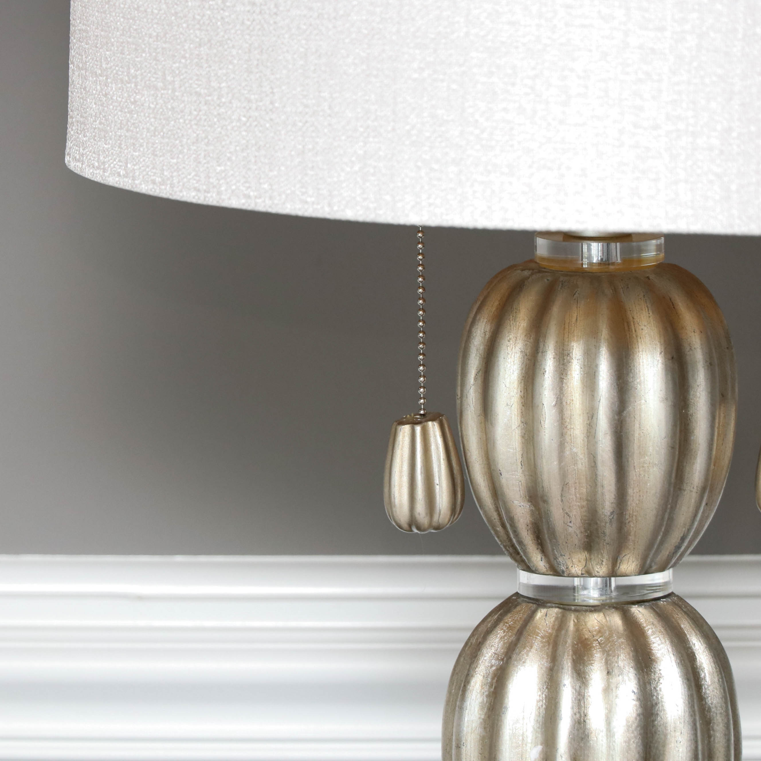 Satin Painted Gourd Table Lamps with Fabric Drum Shades