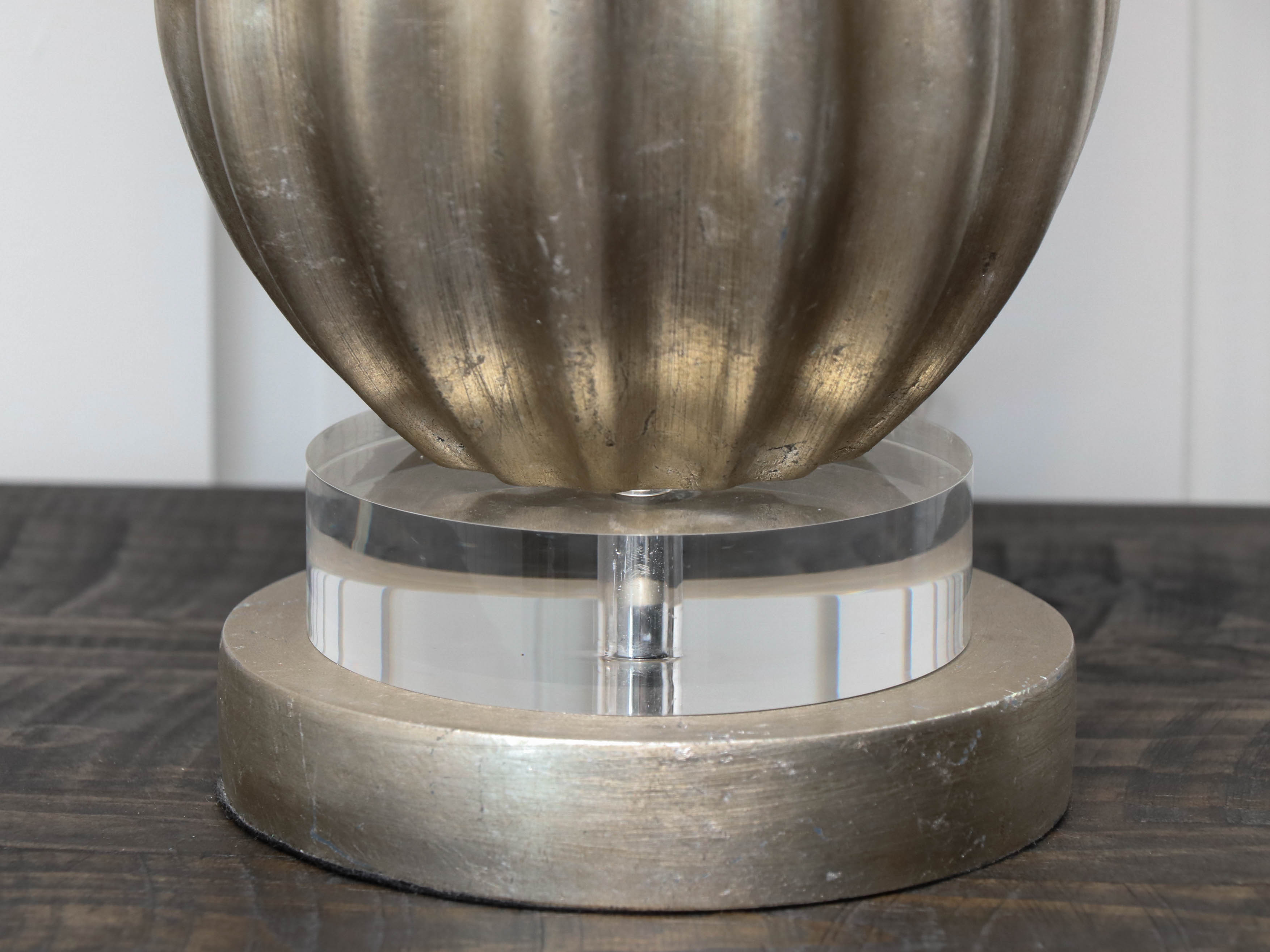 Satin Painted Gourd Table Lamps with Fabric Drum Shades