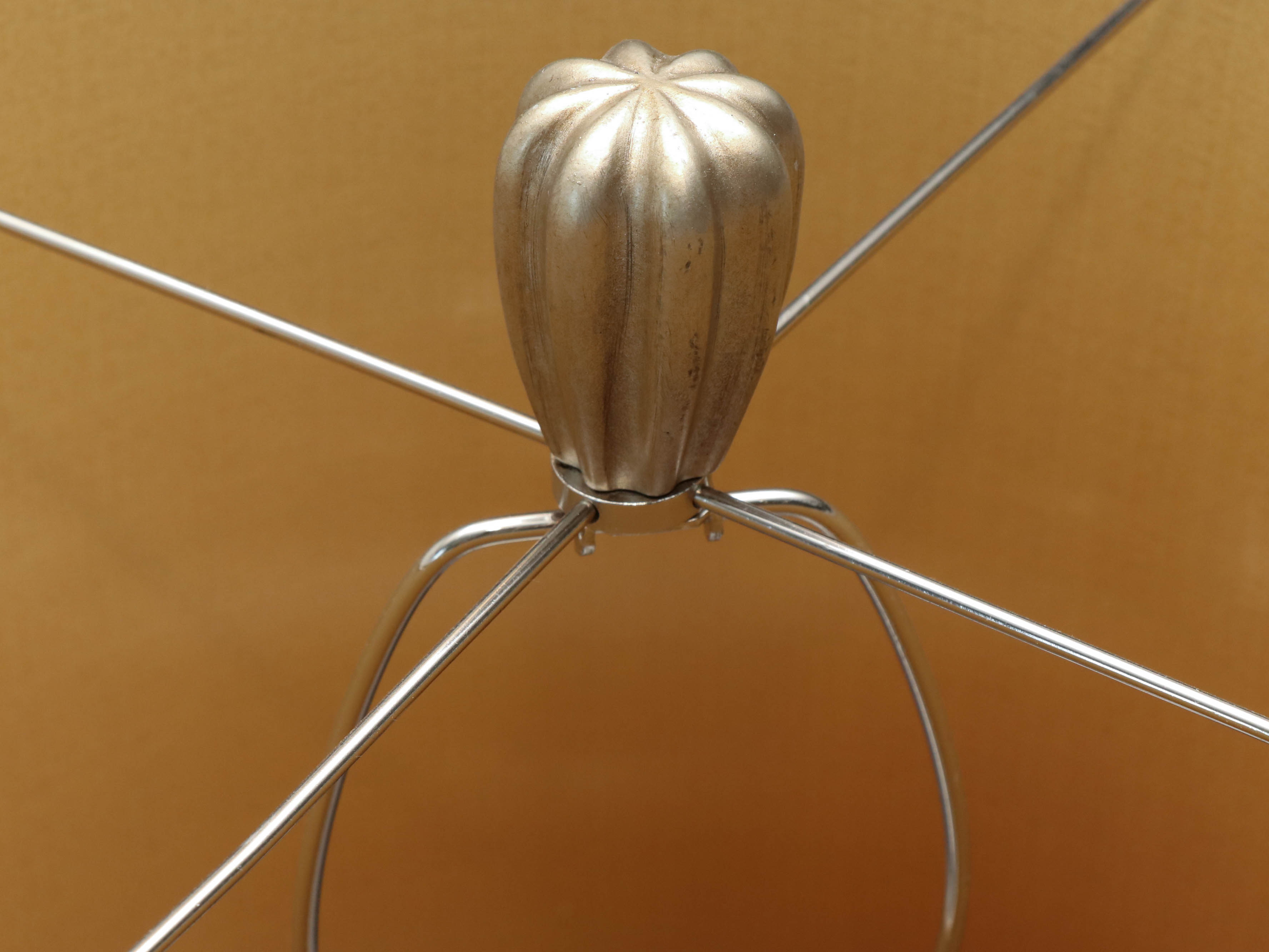 Satin Painted Gourd Table Lamps with Fabric Drum Shades