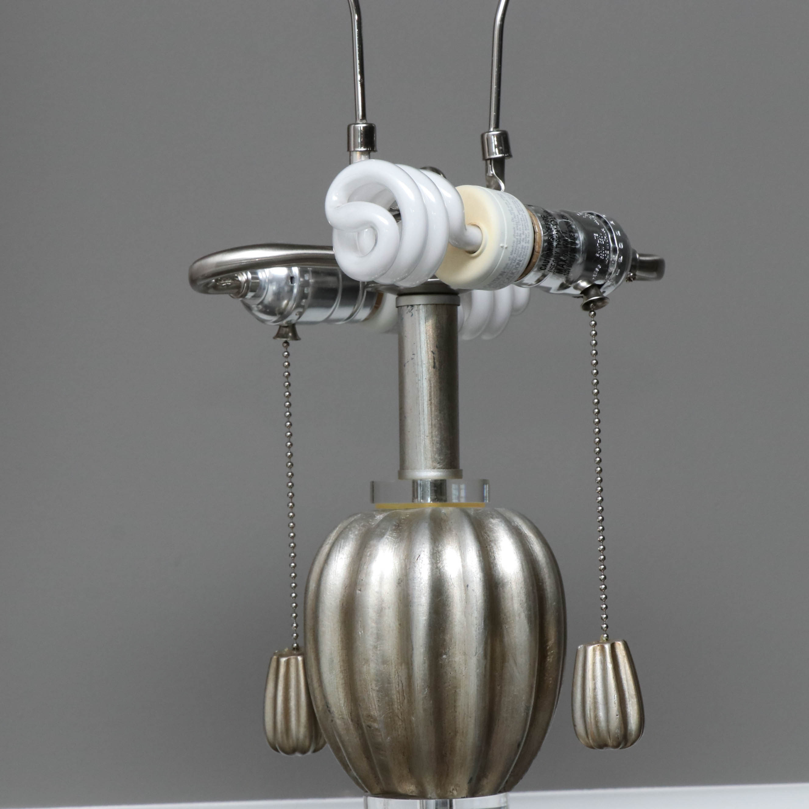 Satin Painted Gourd Table Lamps with Fabric Drum Shades