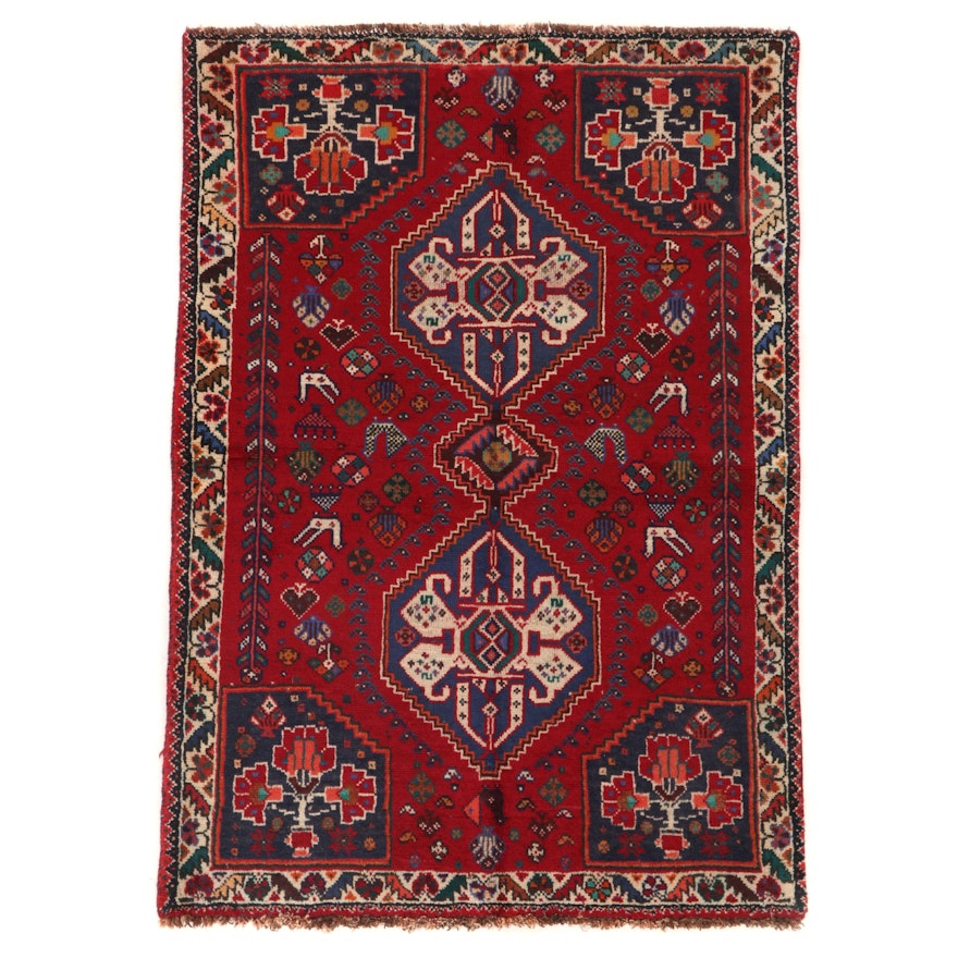 3'9 x 5'3 Hand-Knotted Persian Qashqai Wool Area Rug