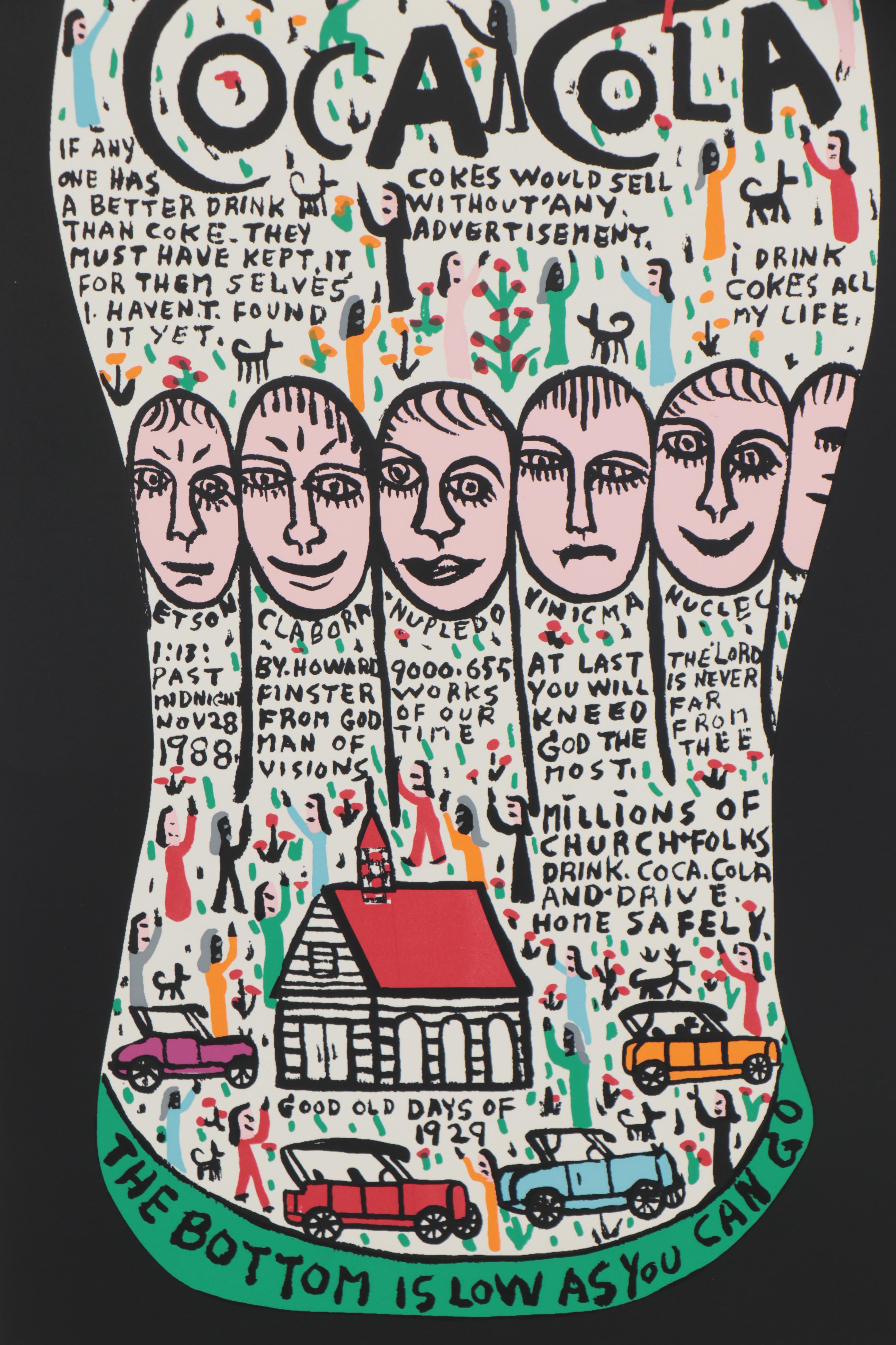 Howard Finster Serigraph of Coca-Cola Bottle, Late 20th Century