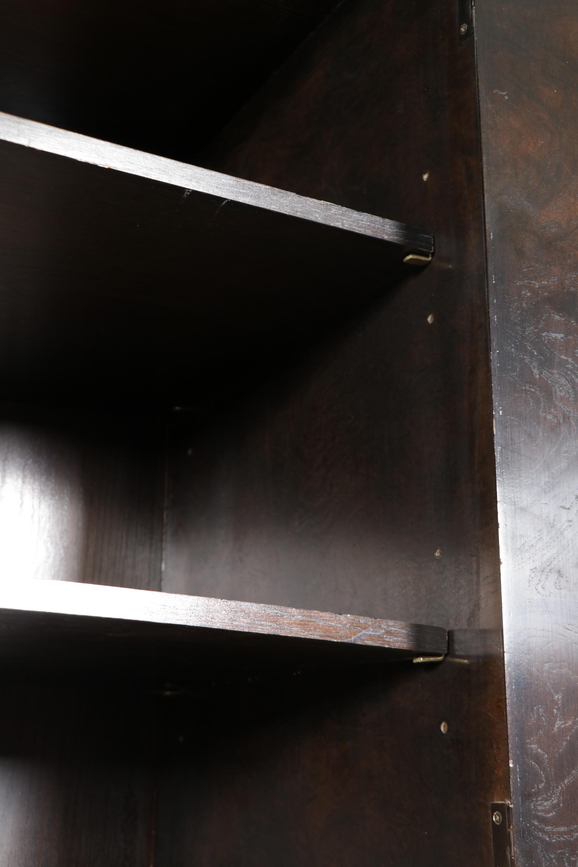 John Widdicomb Campaign Style Burlwood Clothes Press, Mid to Late 20th C.