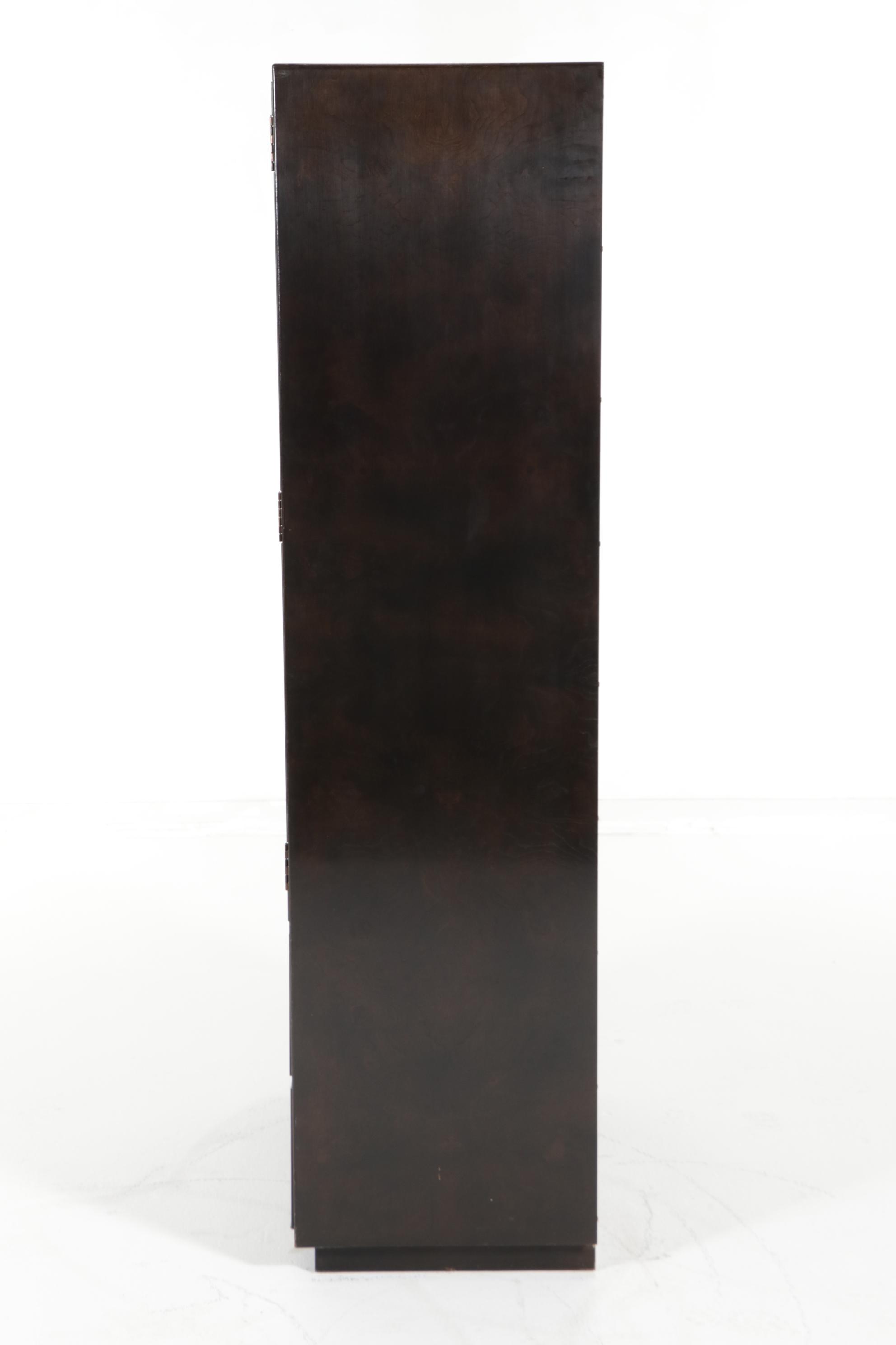 John Widdicomb Campaign Style Burlwood Clothes Press, Mid to Late 20th C.