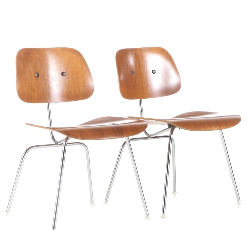 Pair of Charles and Ray Eames for Herman Miller Walnut and Steel "DCM" Chairs