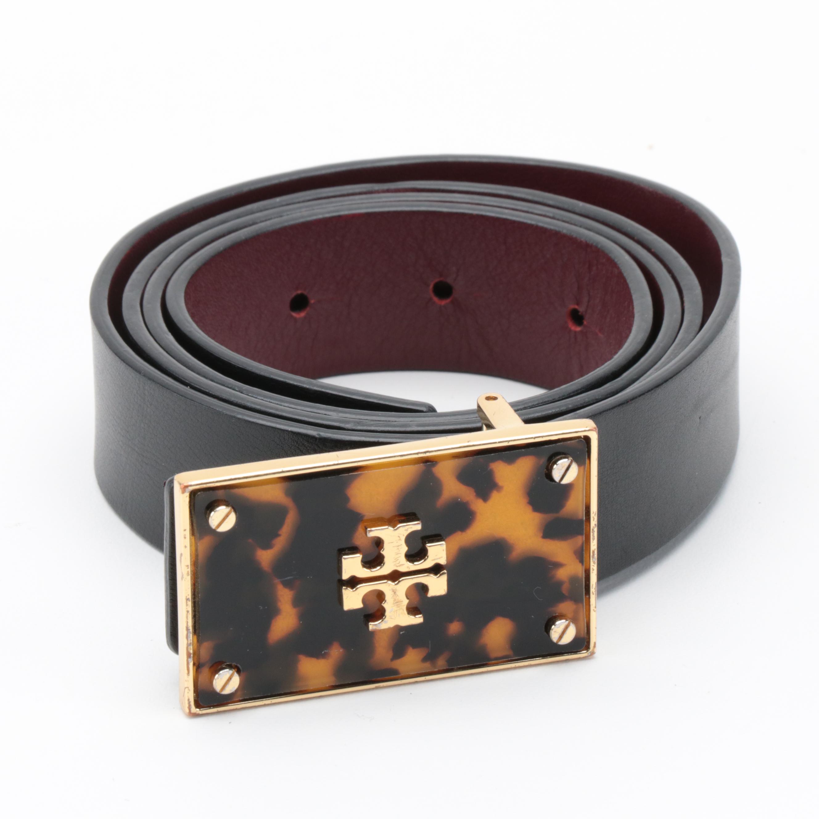 Tory Burch Burgundy and Black Leather Belts