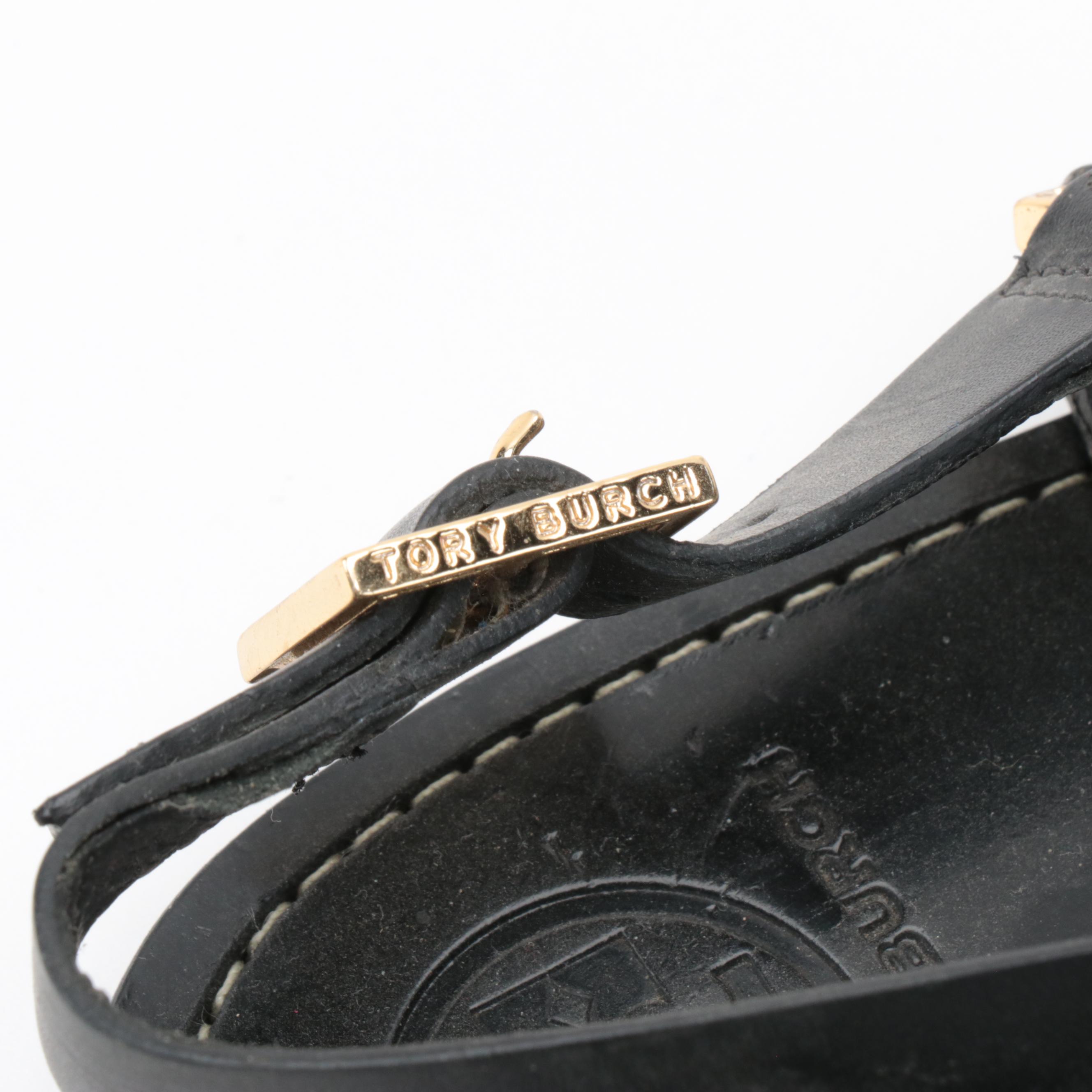 Tory Burch Miller Black Leather Sandals and Emil Espadrille Wedge Sandals
