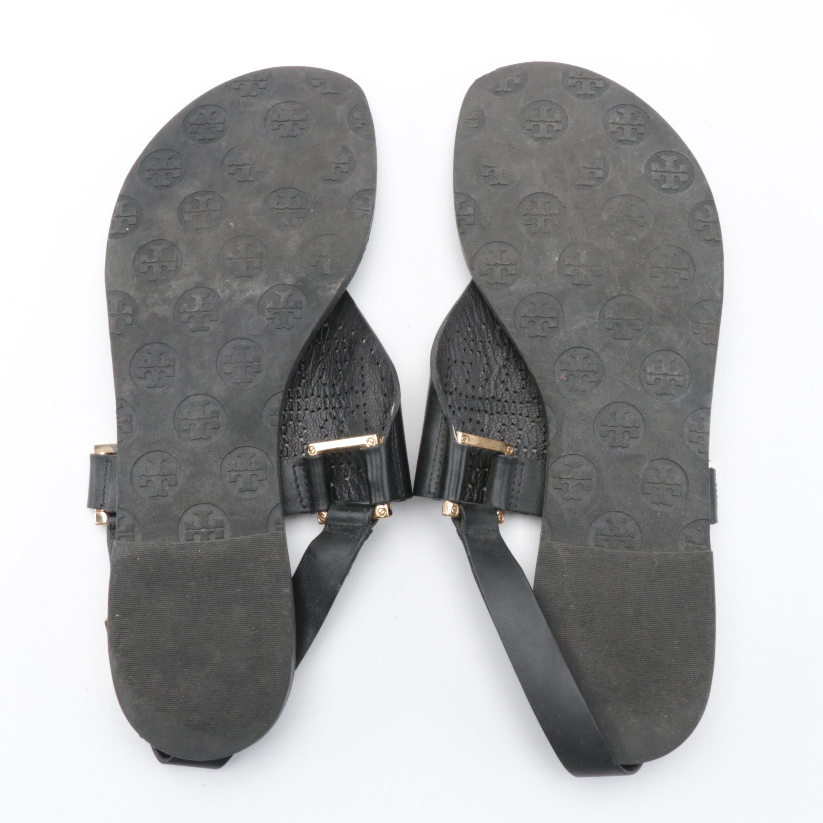 Tory Burch Miller Black Leather Sandals and Emil Espadrille Wedge Sandals
