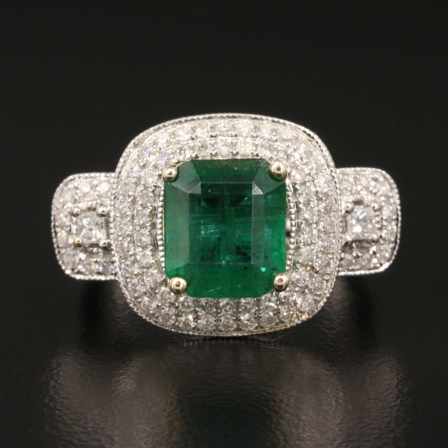 14K 2.18 CT Emerald and Diamond Ring