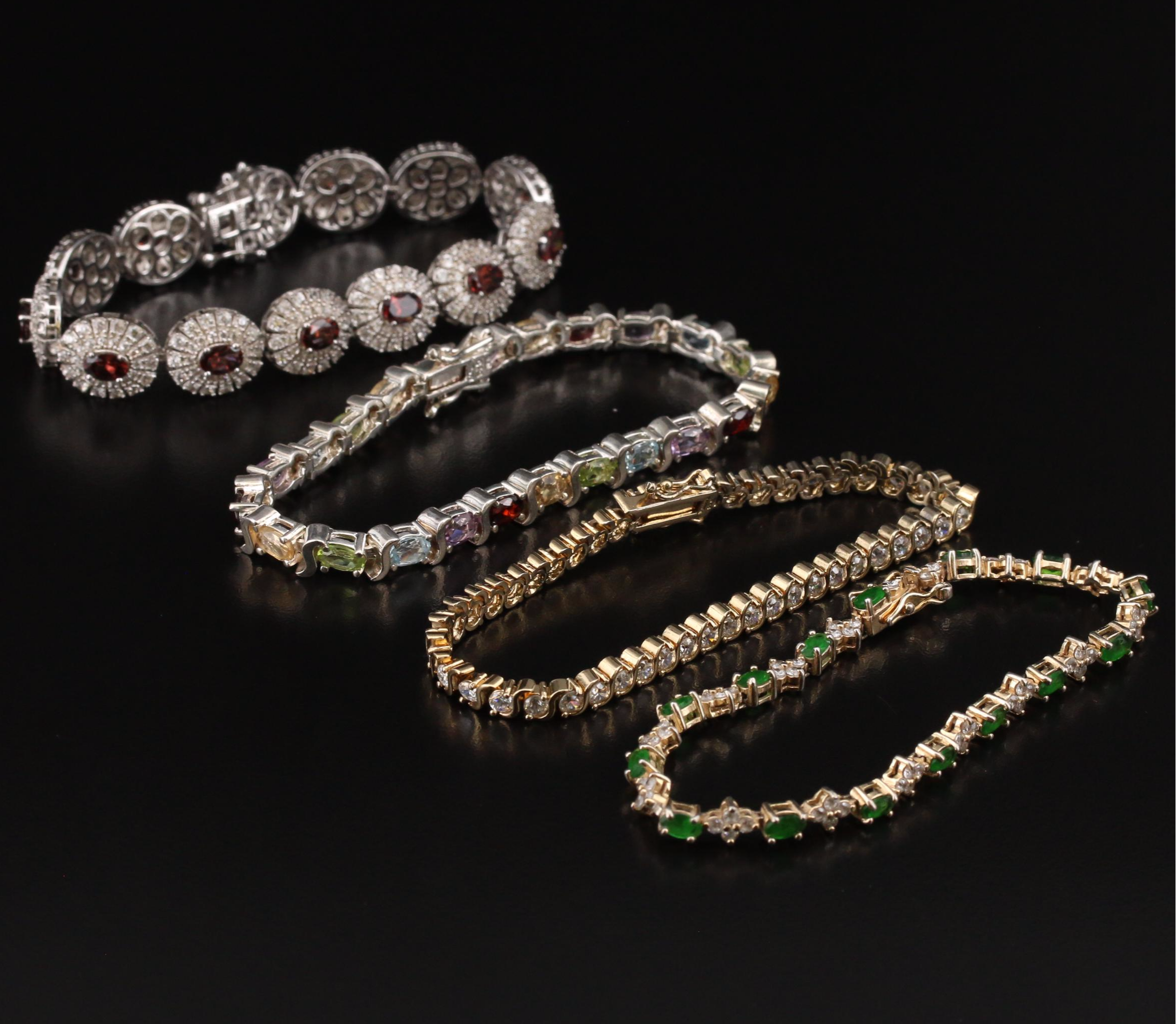 Sterling Silver Gemstone Line Bracelets Including Topaz