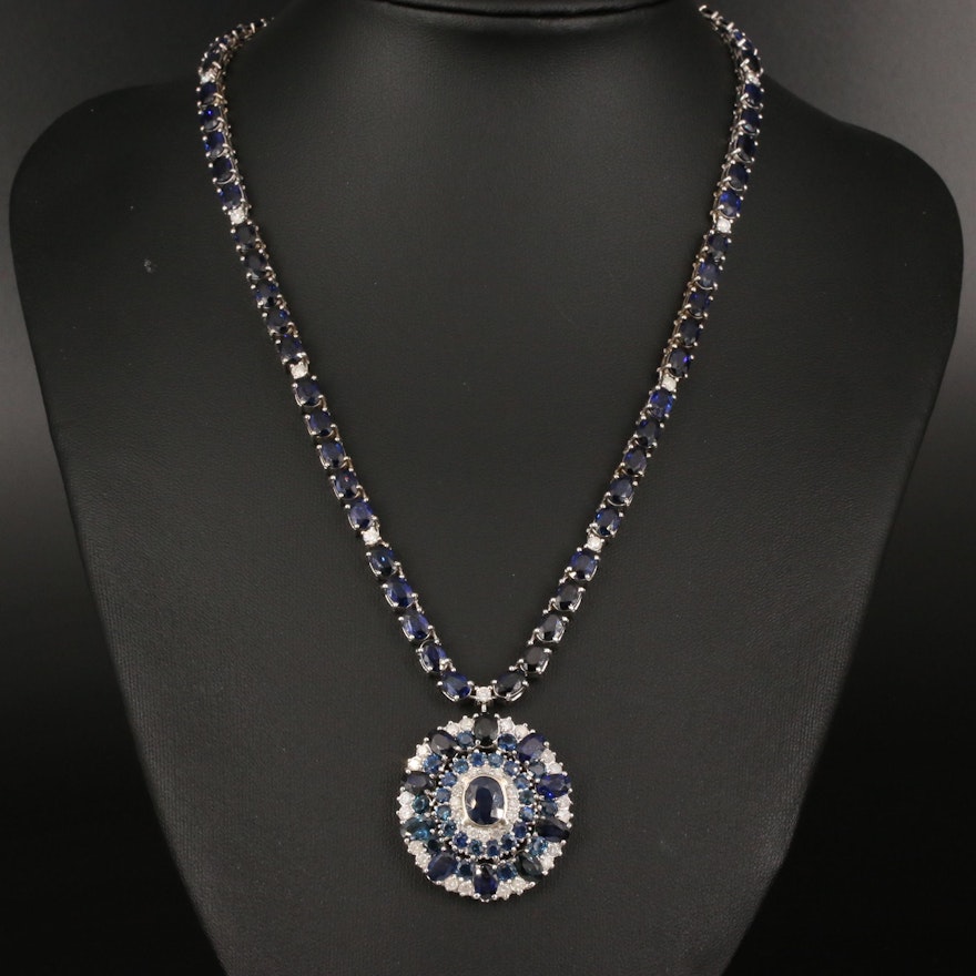 14K 42.00 CTW Sapphire and 2.10 CTW Diamond Pendant Necklace