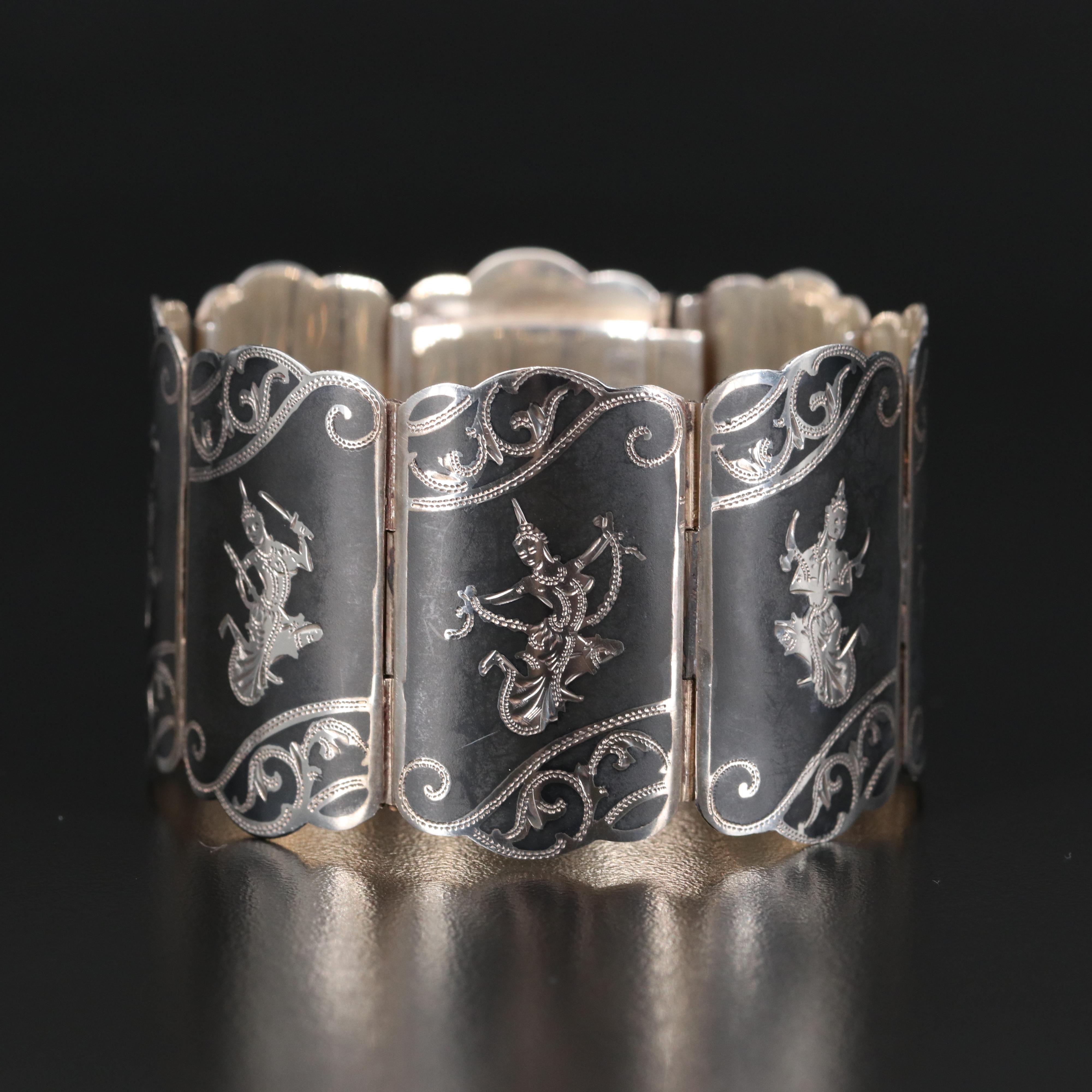 Thai Sterling Niello Panel Bracelet