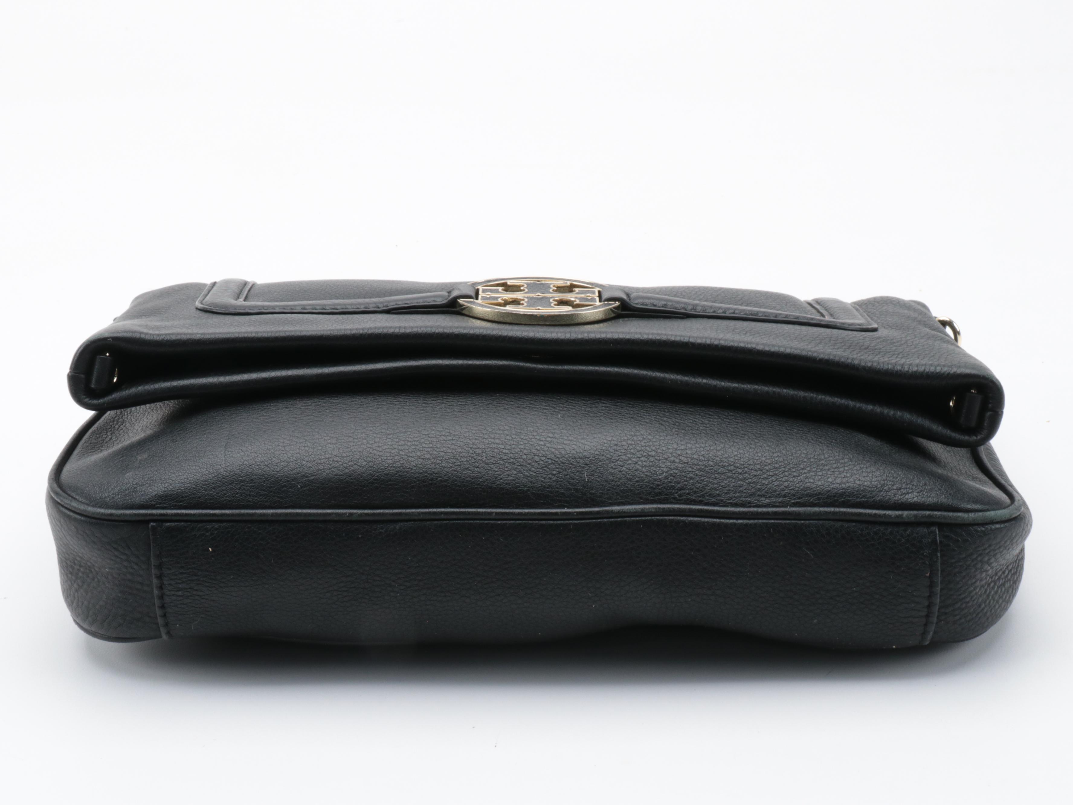 Tory Burch Amanda Foldover Crossbody Bag in Black Grained Leather