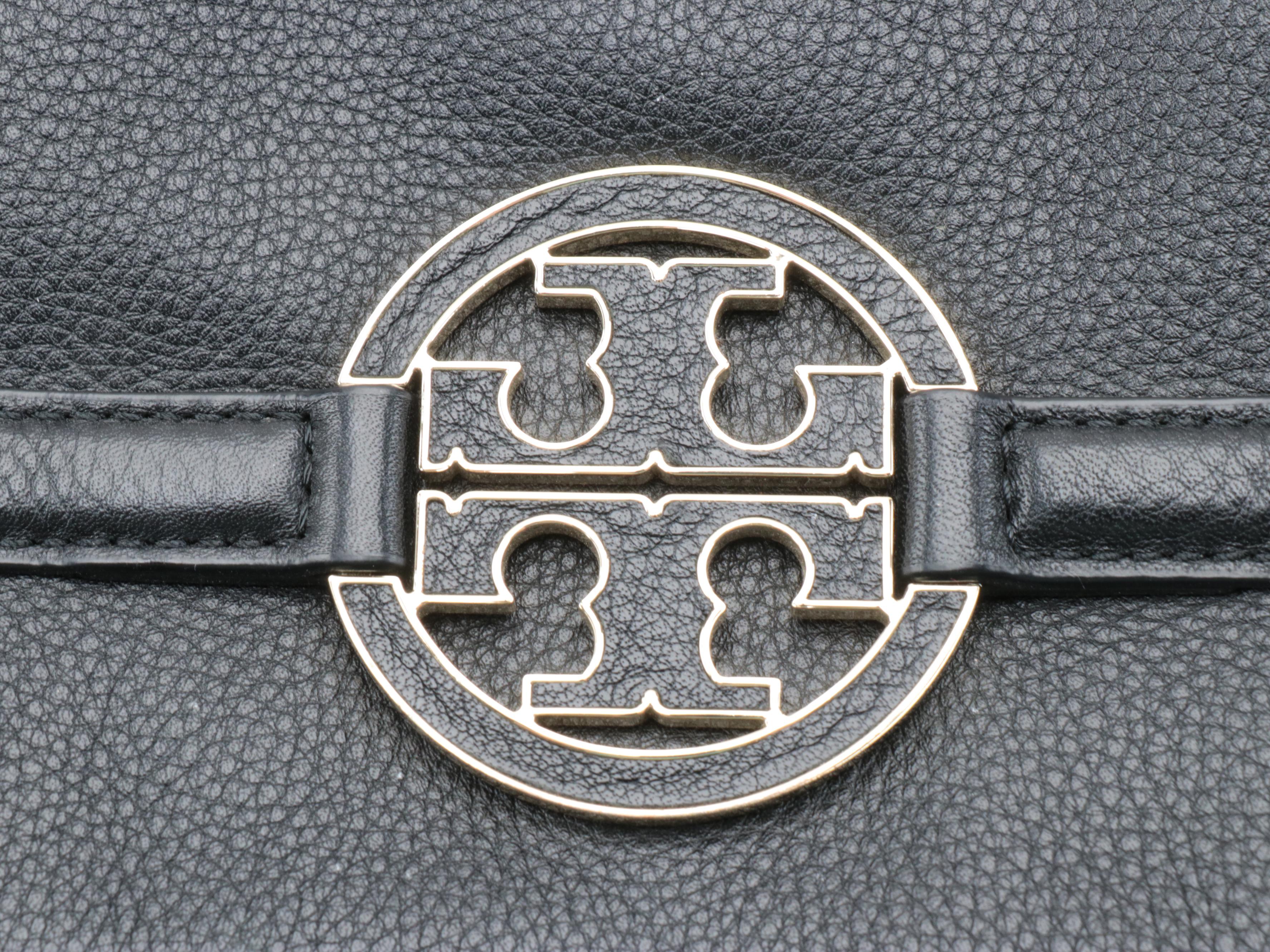 Tory Burch Amanda Foldover Crossbody Bag in Black Grained Leather